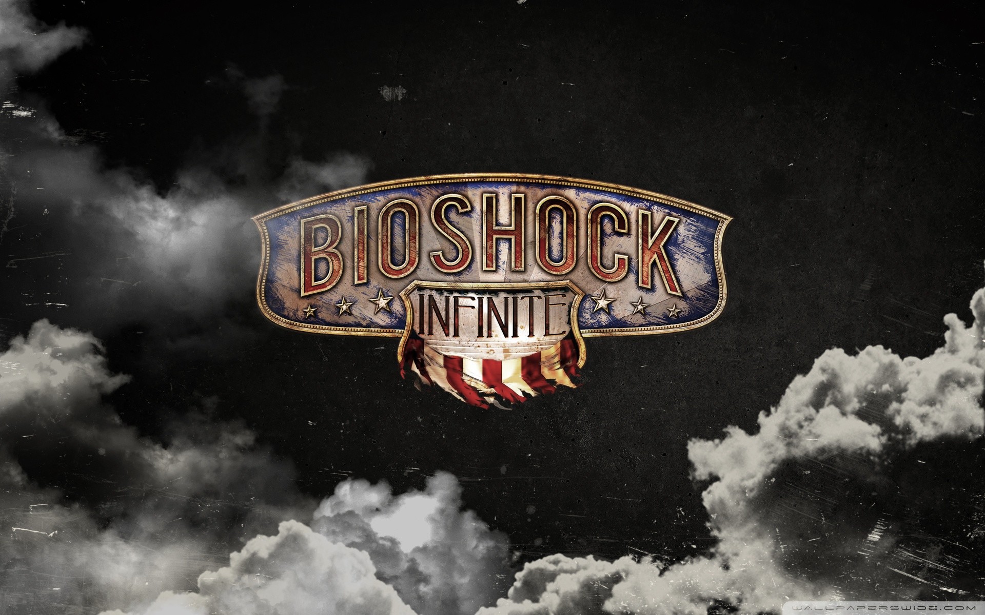 BioShock Infinite, Logo, Nuvole, Bianco e nero, 1920x1200, sfondo per PC