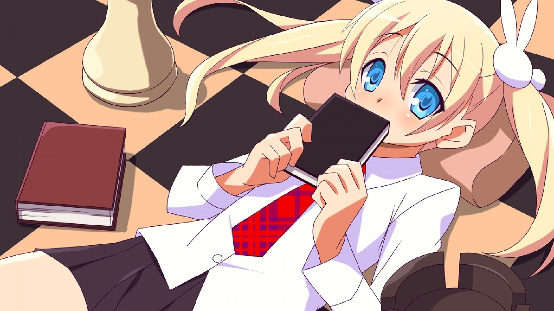 Studentessa, Uniforme scolastica, Libro, Scacchi, Anime, Full HD, sfondo per portatile