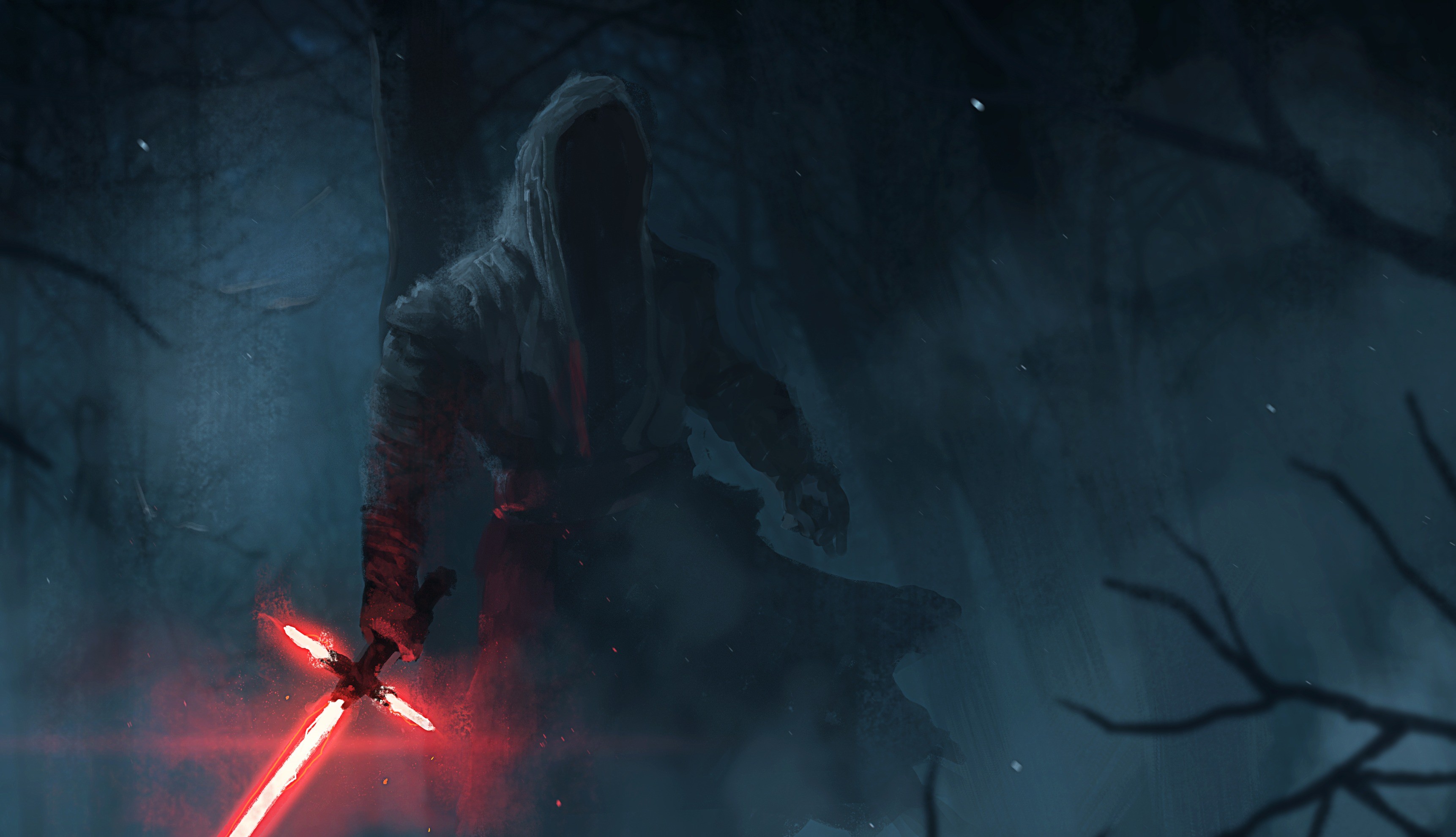 Kylo Ren, Star Wars, Foresta, Notte, 2K, sfondo Windows 11