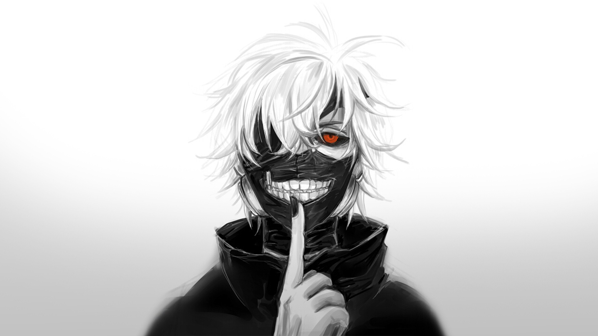 Ken Kaneki, Tokyo Ghoul, Maschera, Bianco e nero, 1920x1080, wallpaper desktop