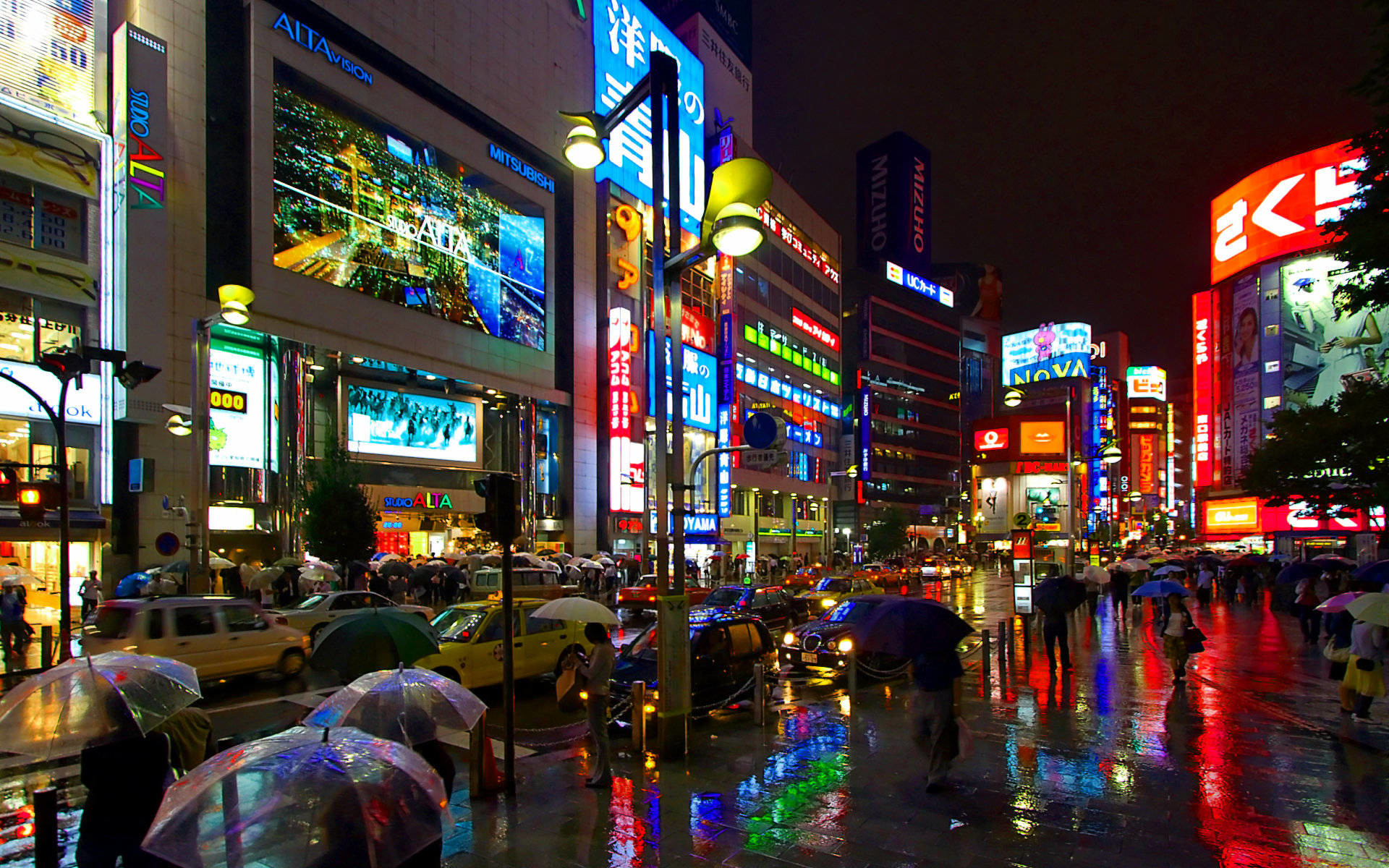 Tokyo, Insegne al neon, Pioggia, Notte, 1920x1200, immagine di sfondo