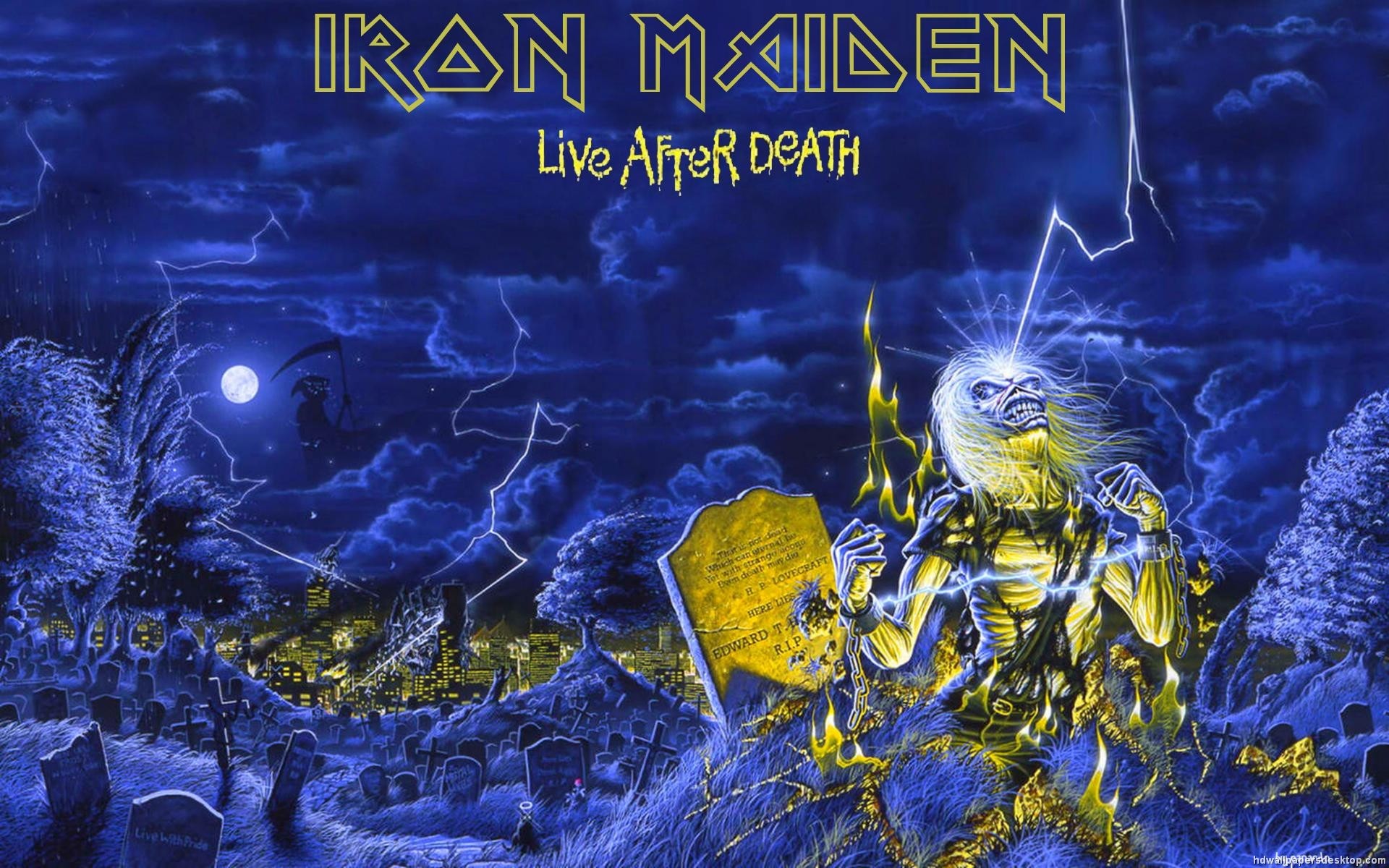 Eddie, Live After Death, Iron Maiden, Cimitero, Fulmini, Notte, 1920x1200, immagine di sfondo
