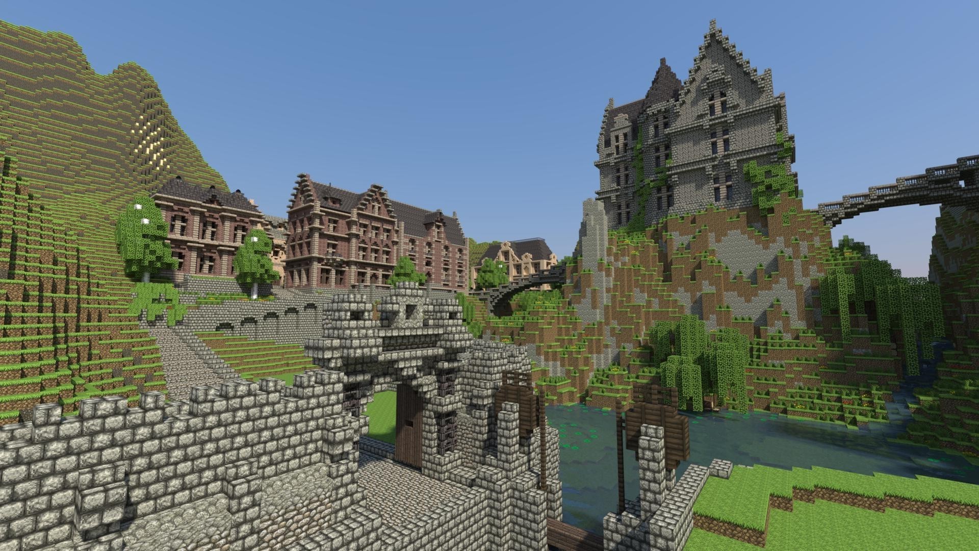 Minecraft, Città, Castello, Shader, 1920x1080, immagine di sfondo