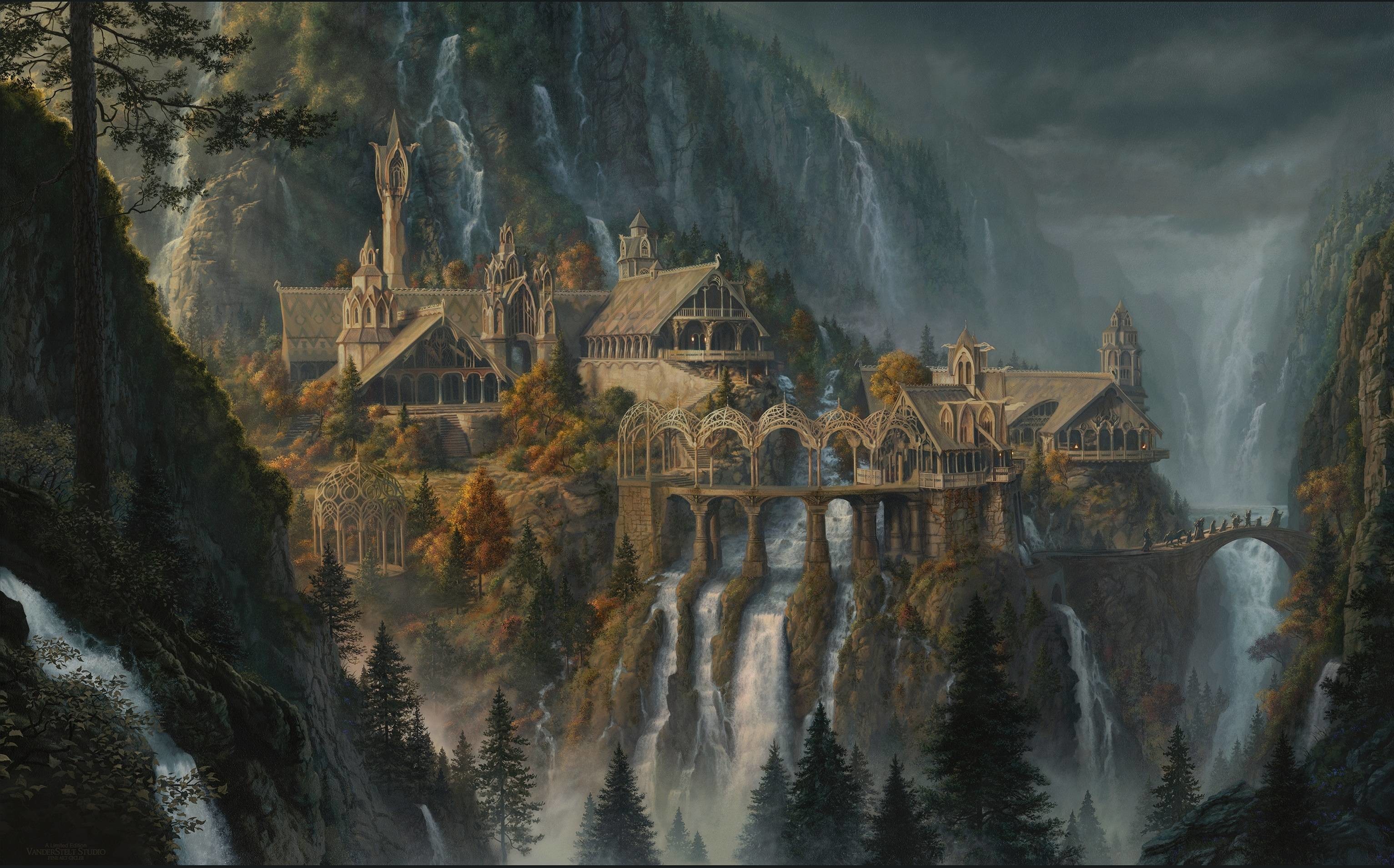 Gran Burrone, Il Signore degli Anelli, Cascate, Fantasy, 16:10 2K, sfondo widescreen