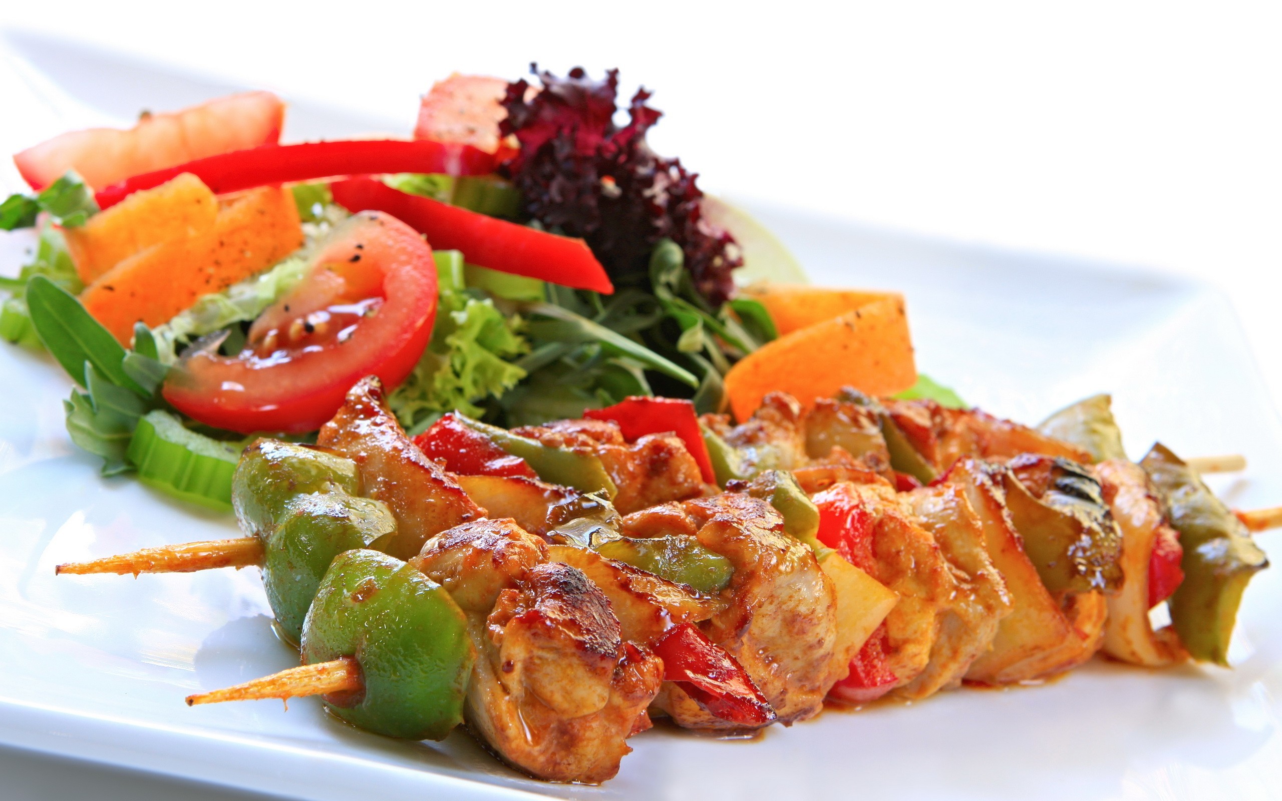 Spiedini, Pollo, Verdure, Insalata, 2K 1600p, sfondo desktop