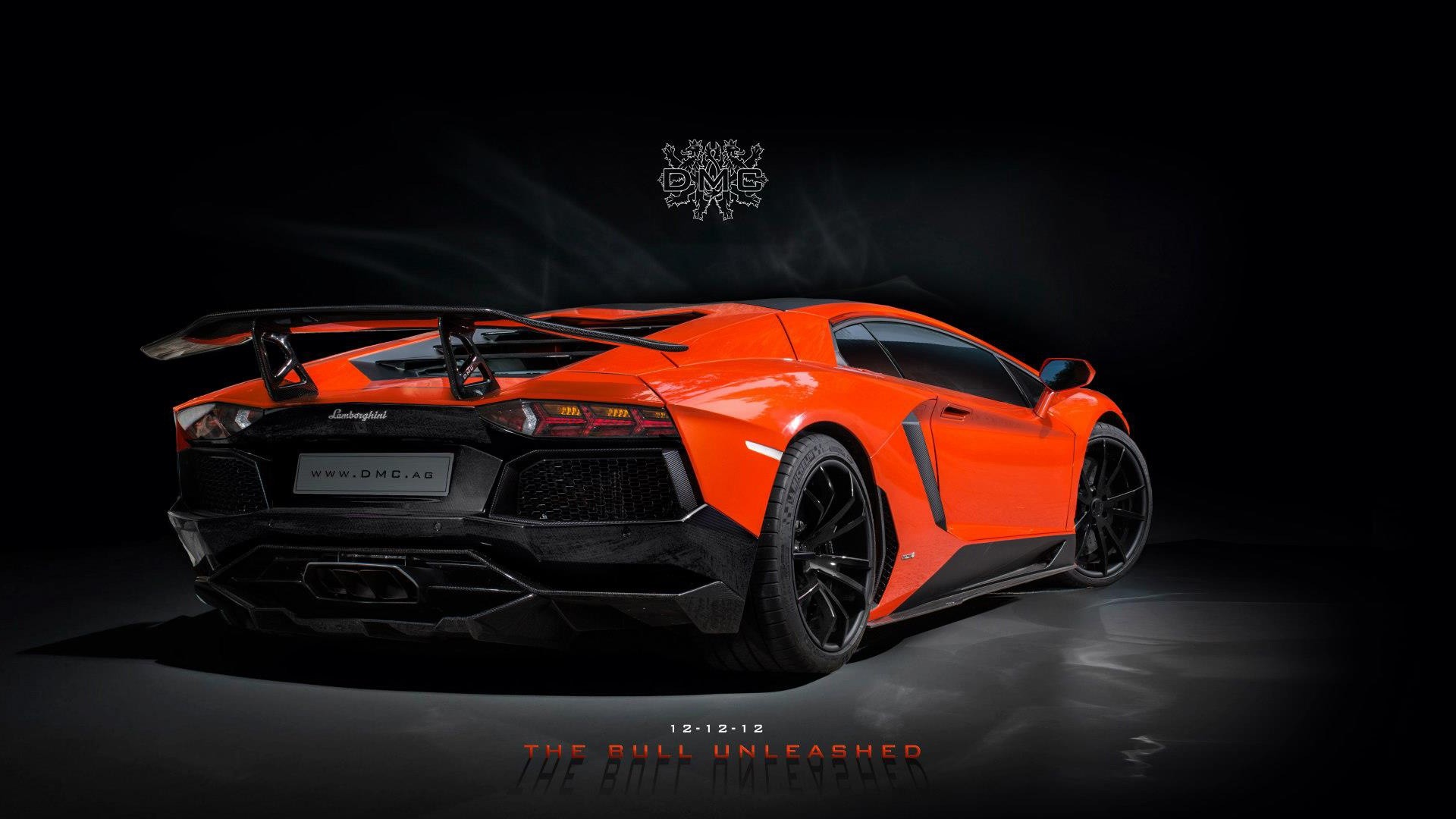 Lamborghini Aventador LP720-4 50° Anniversario, Arancione, Alettone, Sfondo nero, wallpaper Full HD
