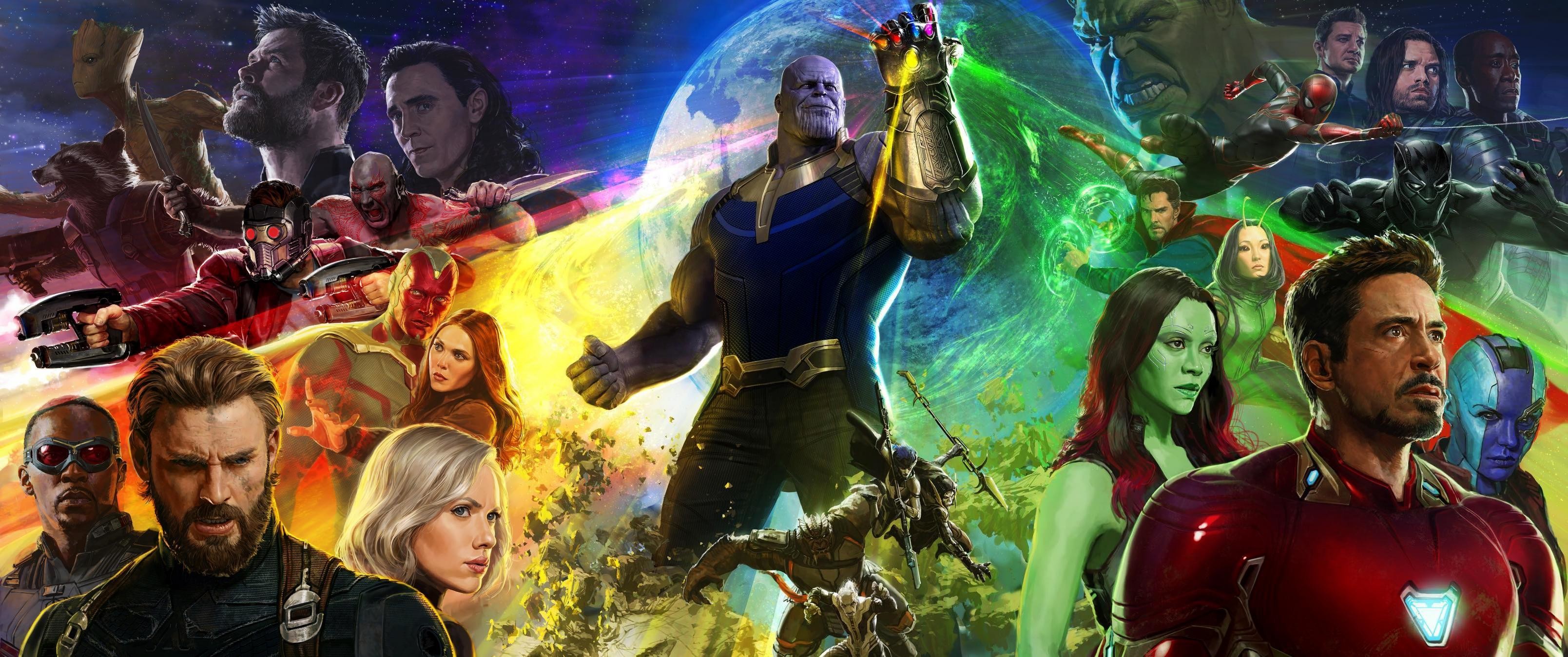 Avengers: Infinity War, Thanos, Iron Man, Gamora, Doctor Strange, sfondo ultrawide 21:9