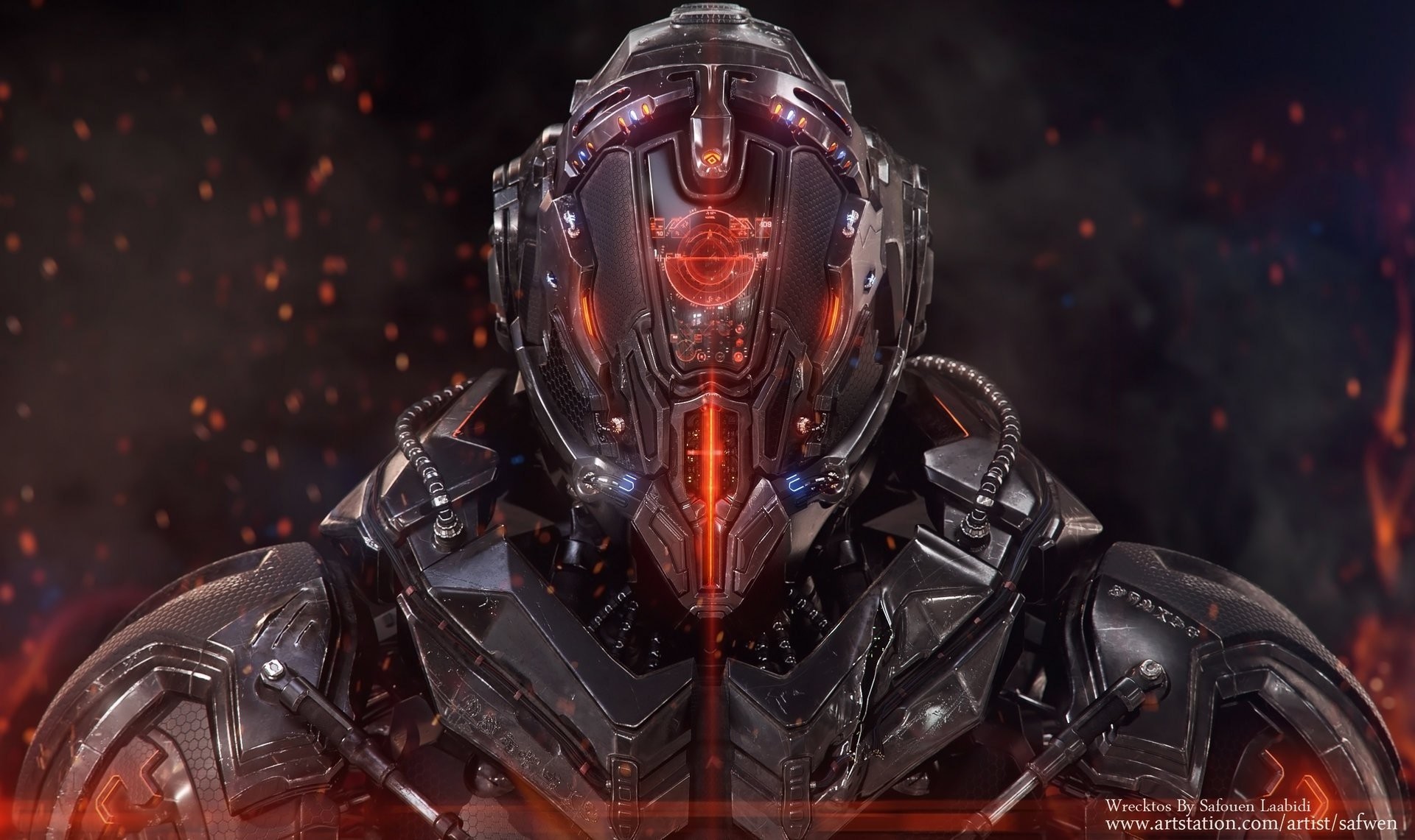 Cyborg, Elmo, Fantascienza, Rosso, Full HD, sfondo desktop