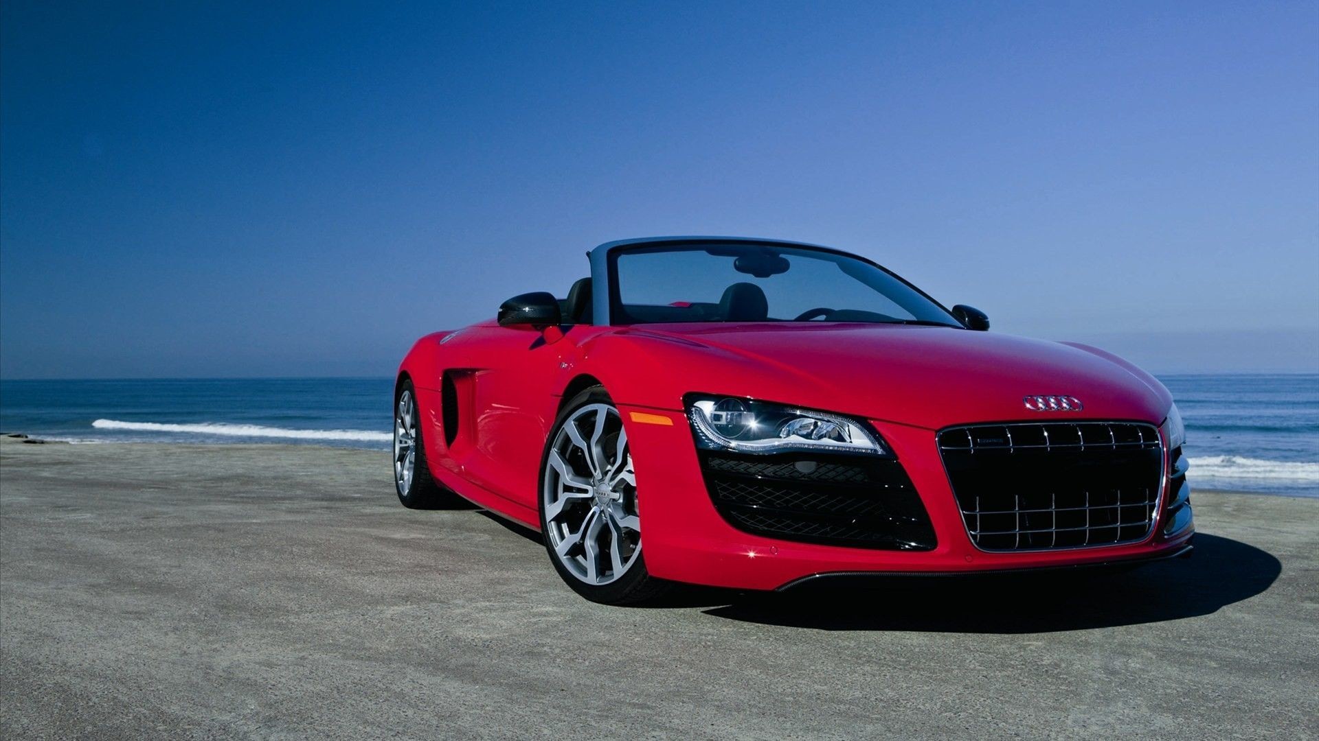 Audi R8 Spyder, Audi, Rosso, Spiaggia, 1920x1080, sfondo per PC