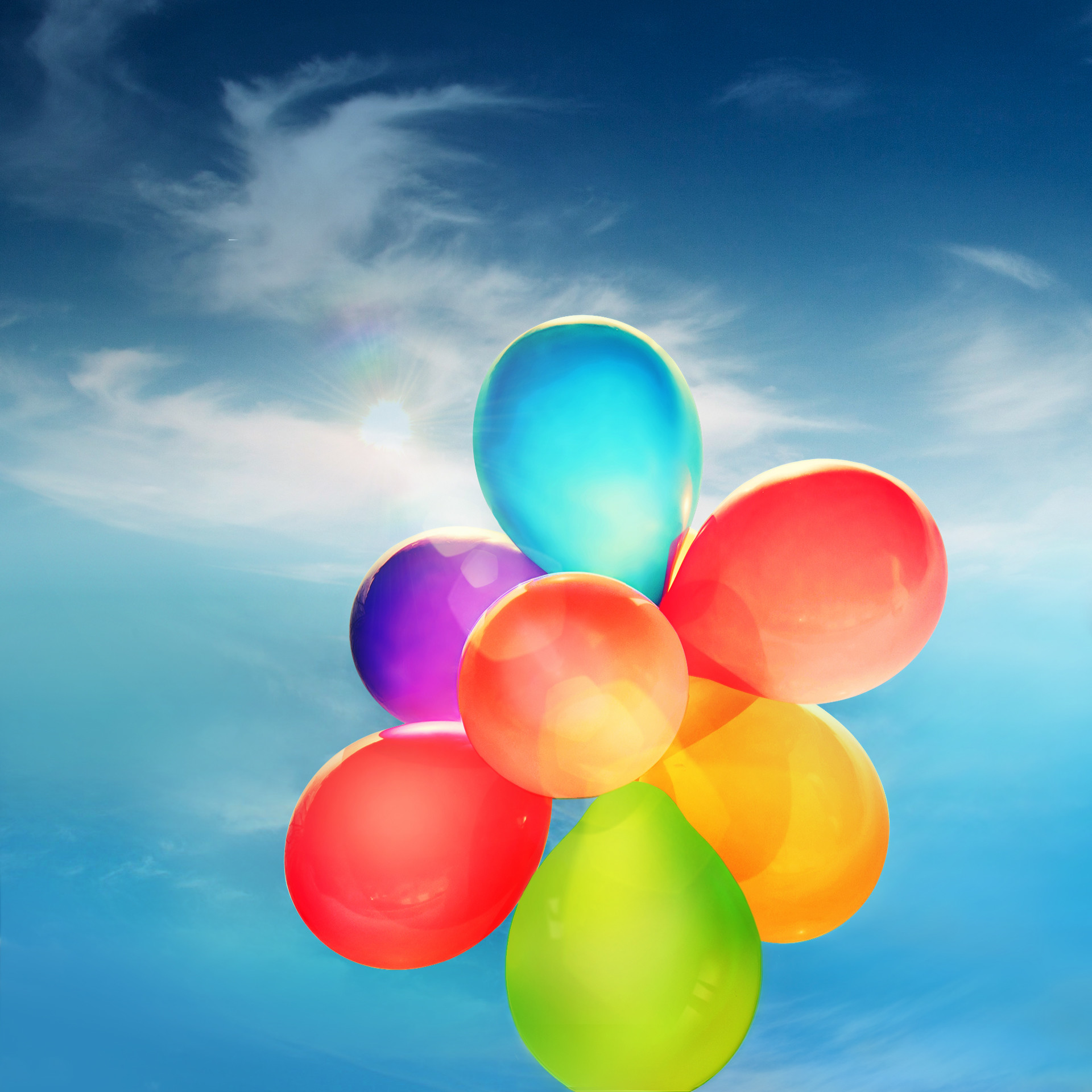 Samsung Galaxy S4, Palloncini colorati, Cielo, Nuvole, Colorato, sfondo Full HD per tablet