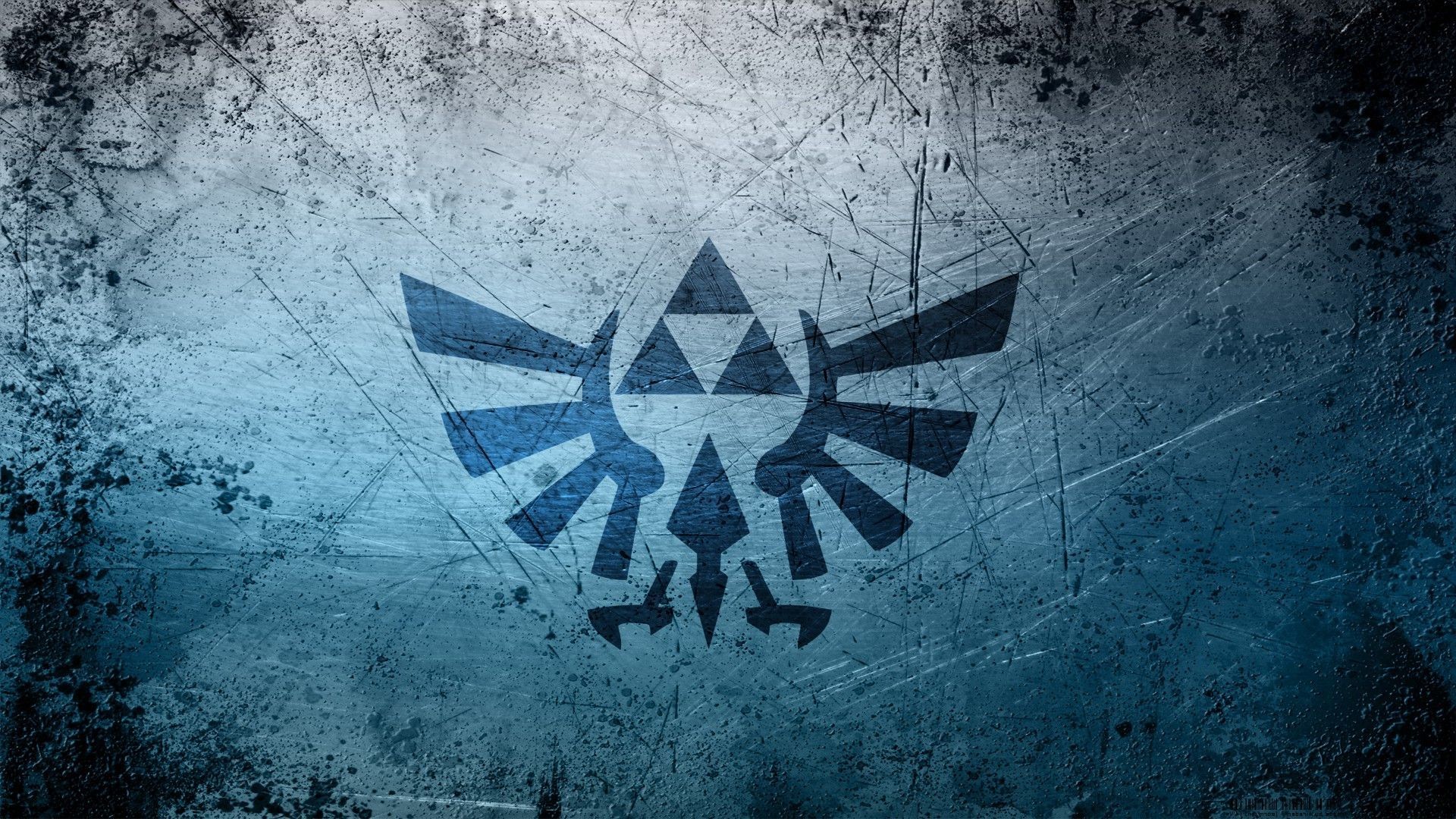 Stemma di Hyrule, Triforza, Texture grunge, Blu, 1920x1080, immagine di sfondo