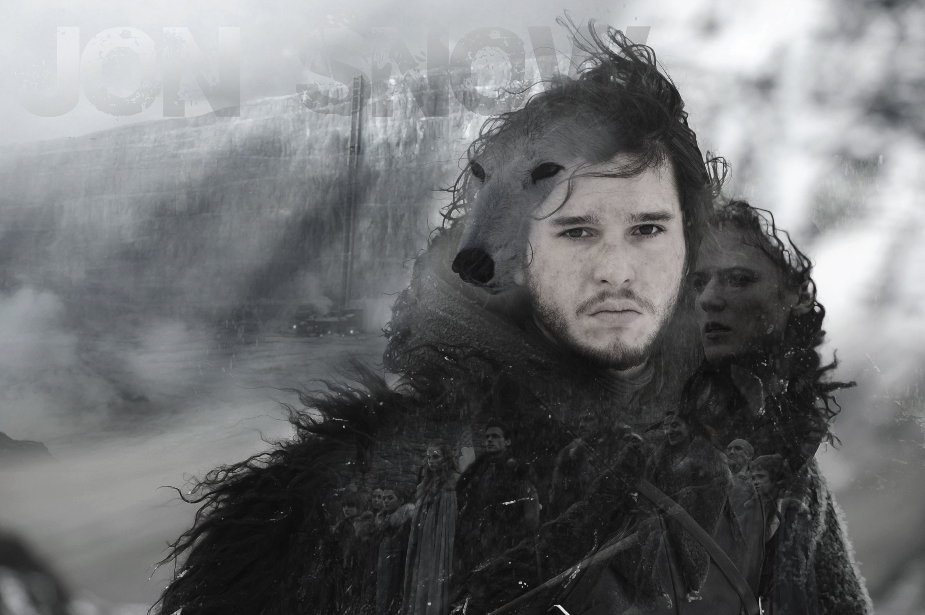 Jon Snow, Kit Harington, Il Trono di Spade, Bianco e nero, 2K, sfondo desktop