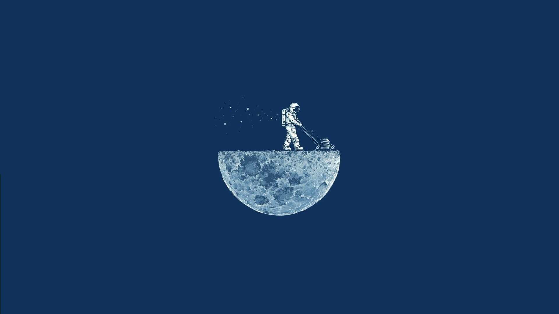 Astronauta, Luna, Tosaerba, Surreale, Minimal, Full HD, sfondo per PC