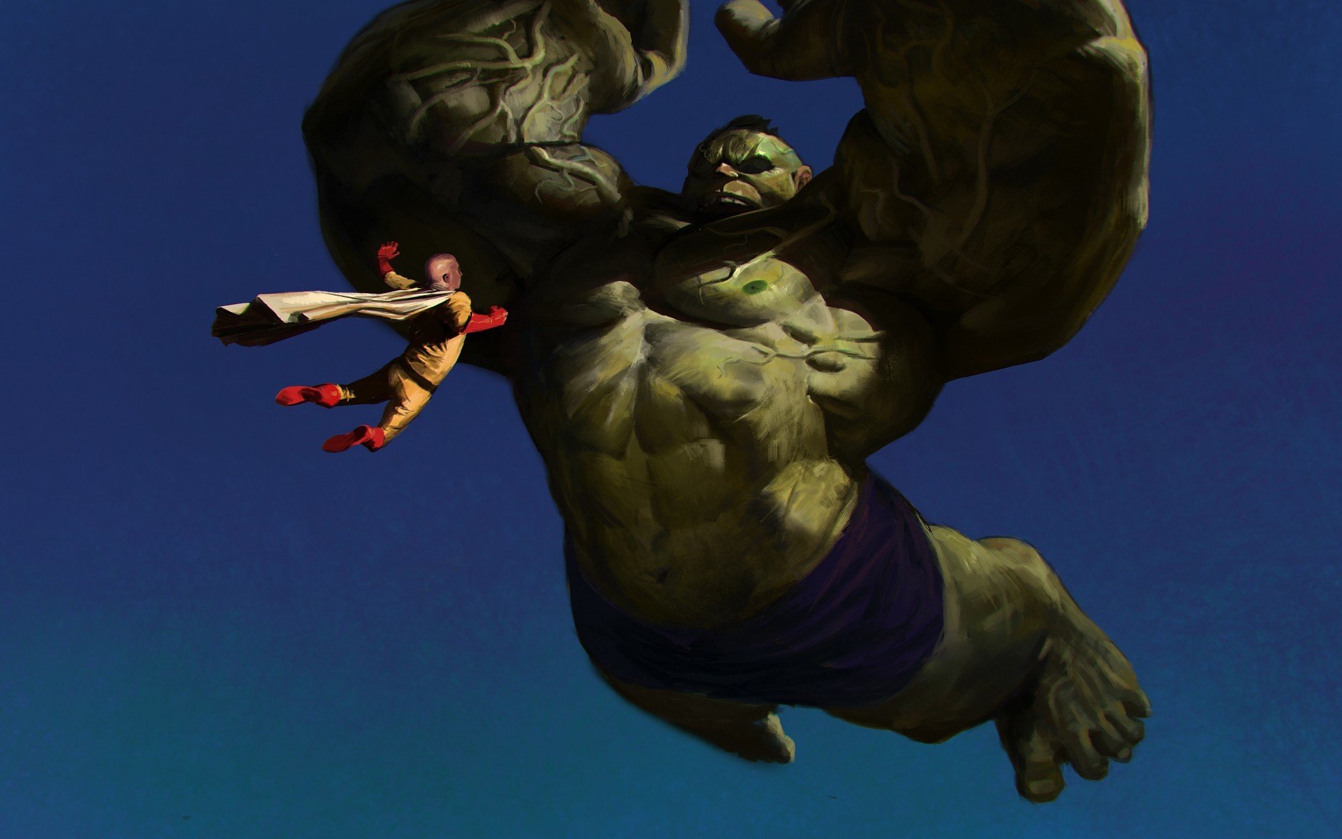 Saitama, Hulk, Marvel, Crossover, Cielo blu, 16:10 Full HD, sfondo widescreen