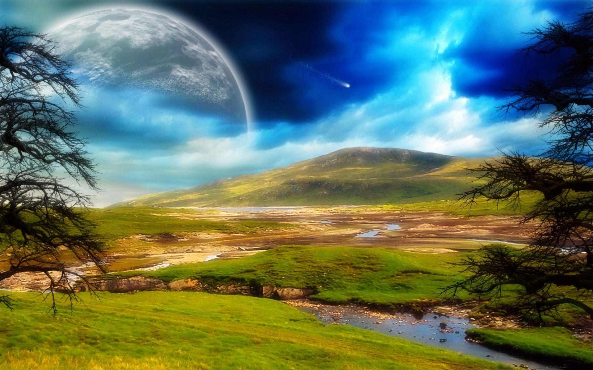 Pianeta, Colline, Fantasy, Cielo, sfondo per il tuo desktop