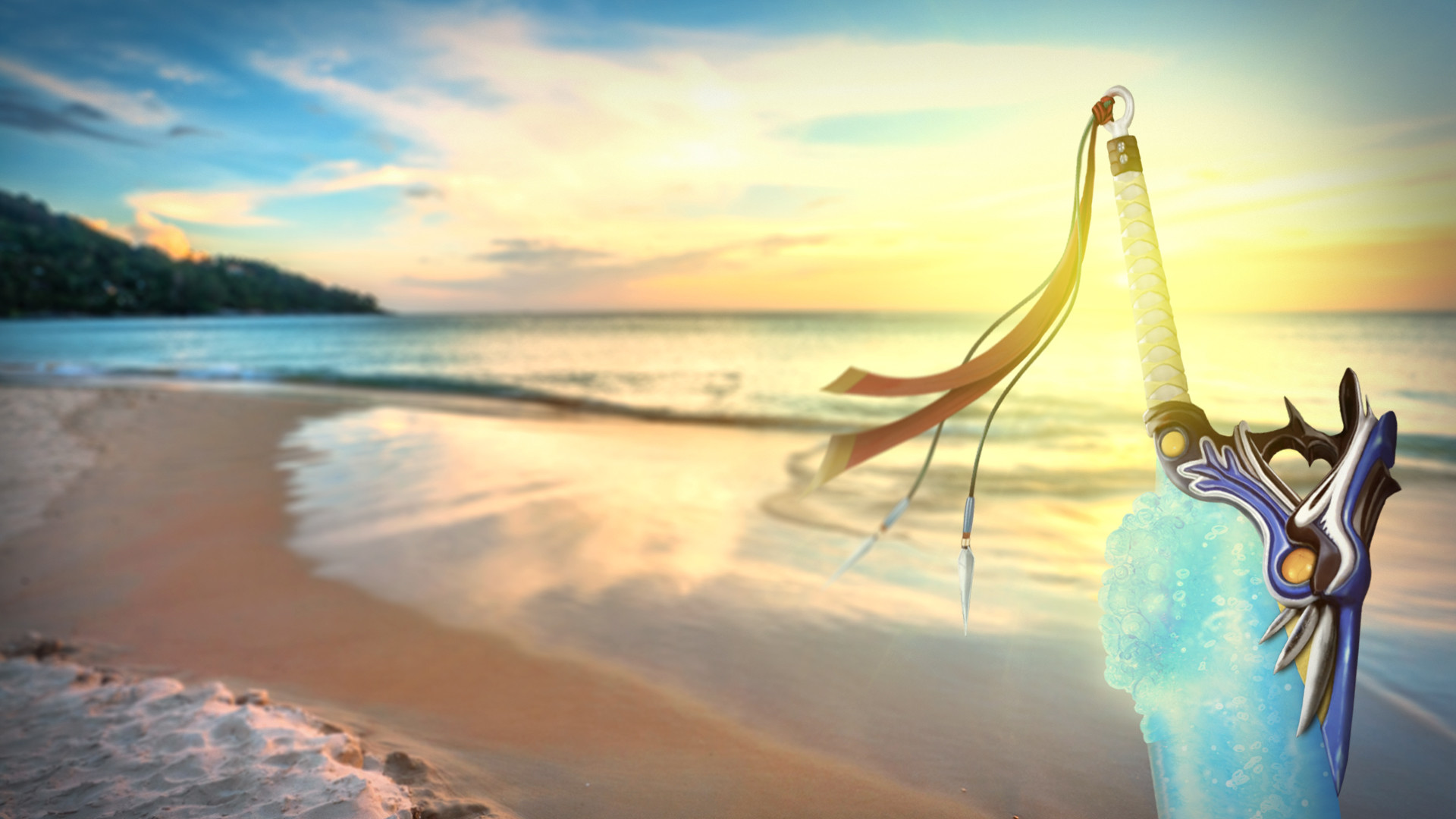 Fratello del Mare, Spada di Tidus, Final Fantasy X, Spiaggia, Tramonto, sfondo 1920x1080 per PC