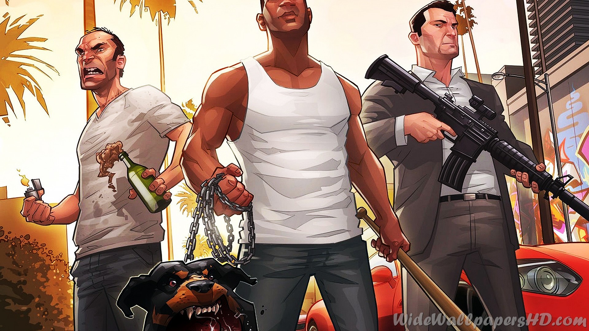 Grand Theft Auto V, Trevor Philips, Franklin Clinton, Michael De Santa, Chop, sfondo per PC