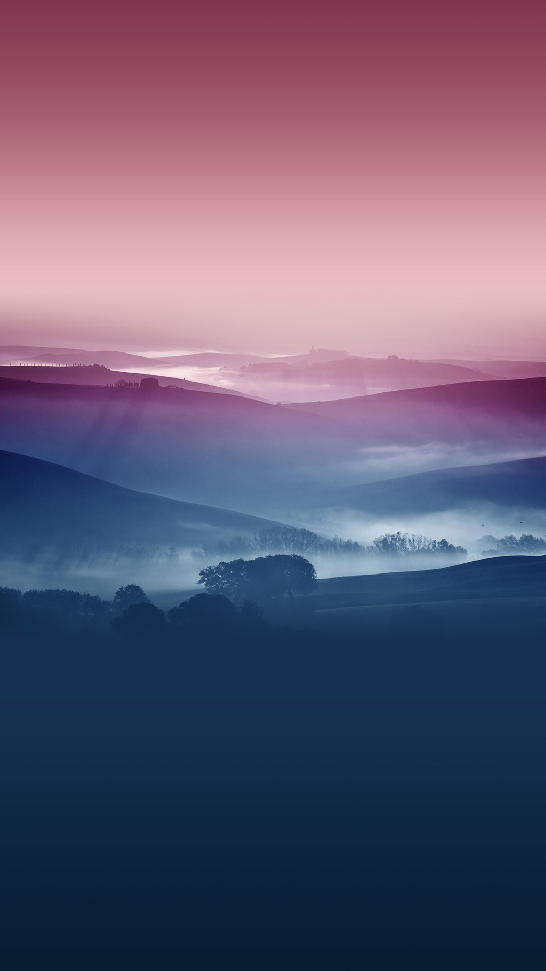 Colline, Nebbia, Crepuscolo, Minimalista, Full HD, schermata di blocco Samsung