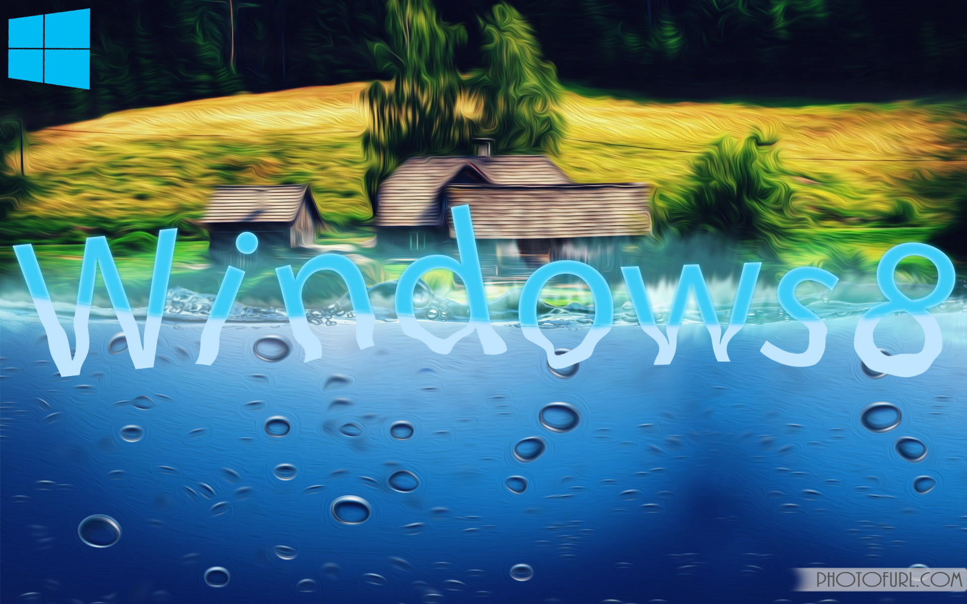 Windows 8, Scritta, Gocce d'acqua, Casolare, 1920x1200, immagine di sfondo