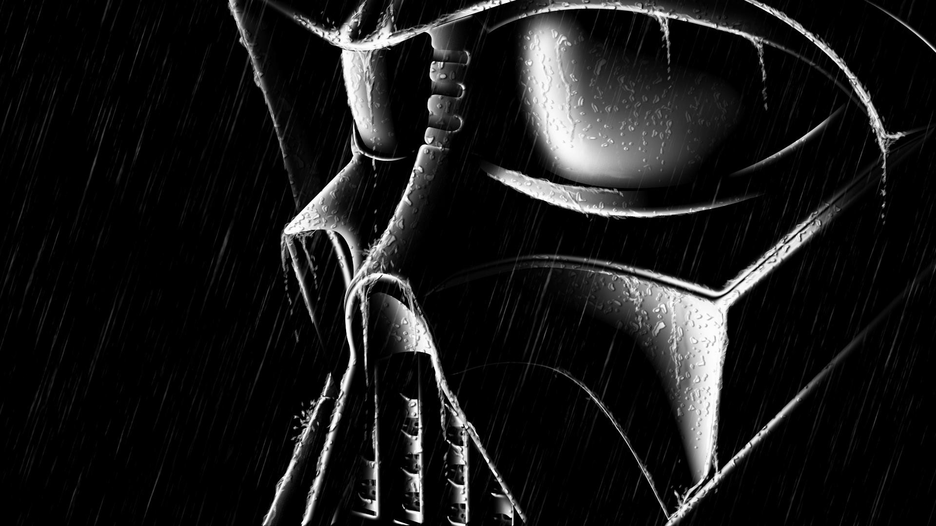 Darth Vader, Pioggia, Bianco e nero, Primo piano, Full HD, sfondo per PC