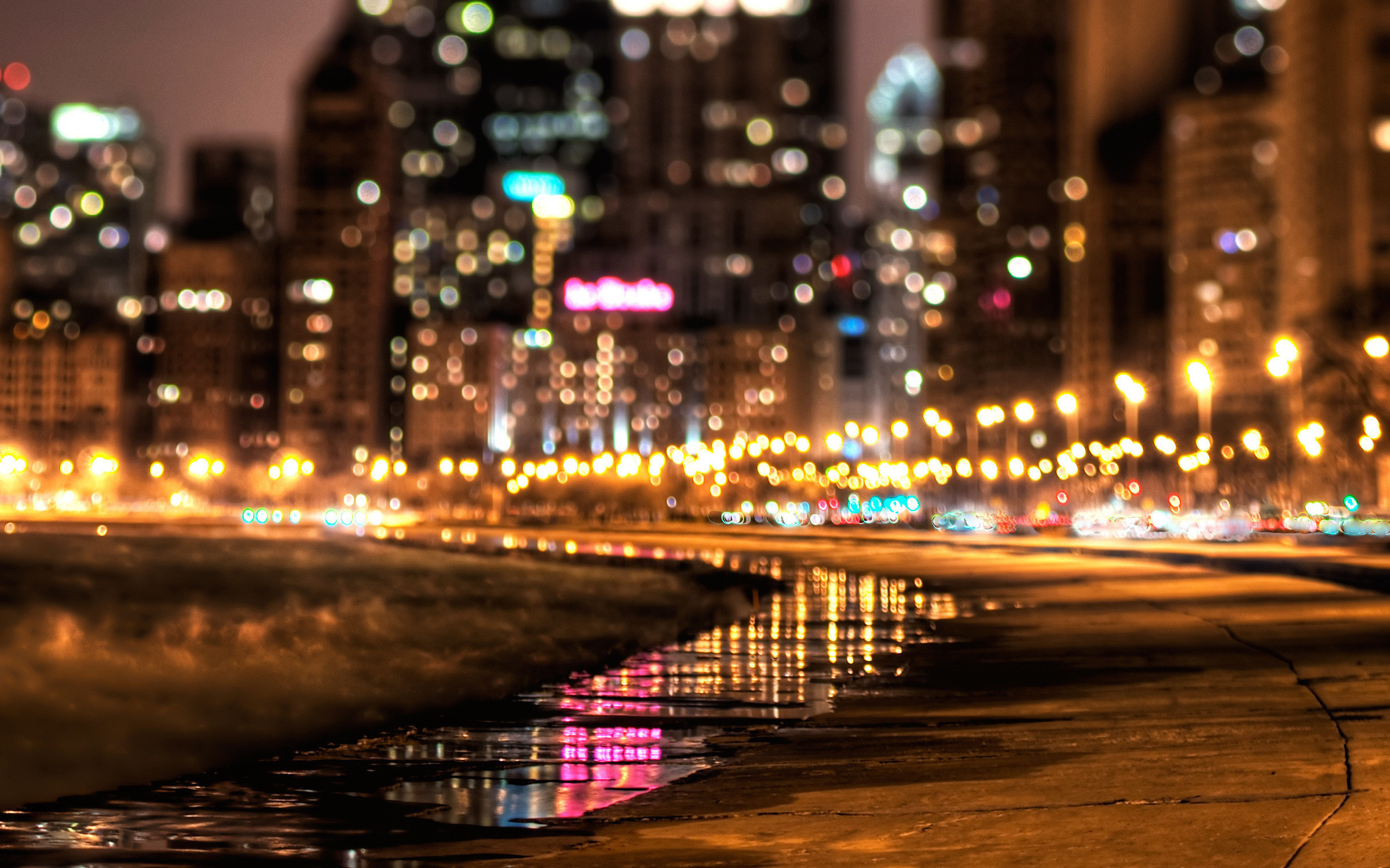 Chicago, Lungolago, Luci della città, Notte, 2400x1500, sfondo MacBook Pro
