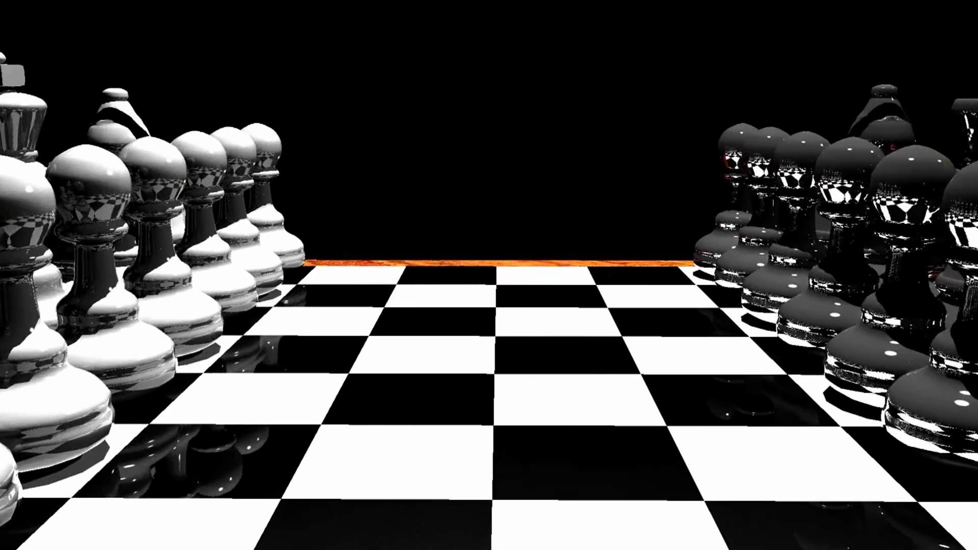 Scacchiera, Pezzi in bianco e nero, Rendering 3D, Prospettiva, Full HD, sfondo desktop