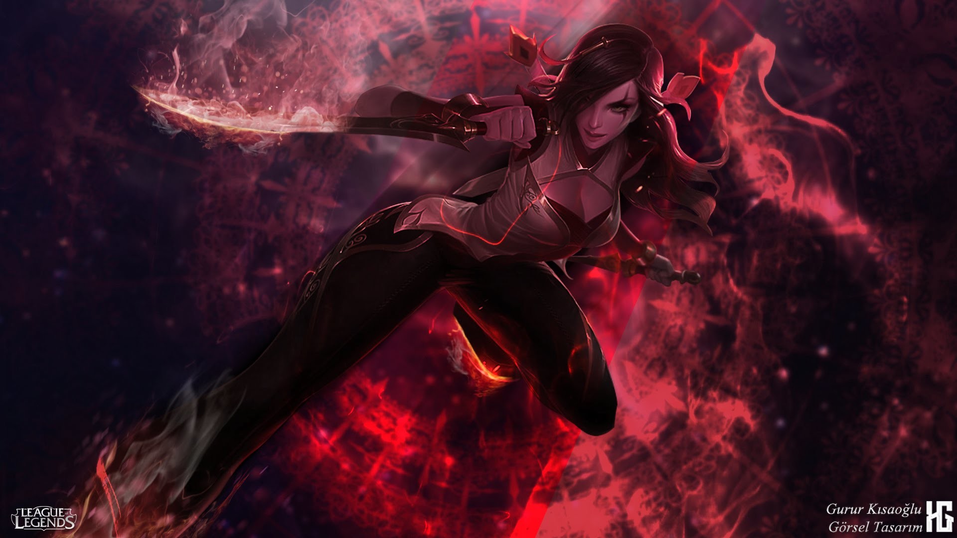 Katarina, League of Legends, Lame, Rosso, 1920x1080, immagine di sfondo