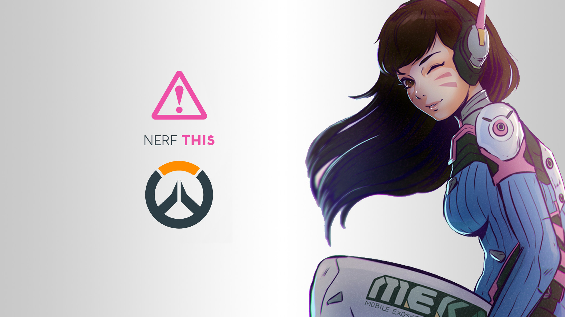 D.Va, Overwatch, Nerf This, Occhiolino, Logo, 1920x1080, wallpaper desktop