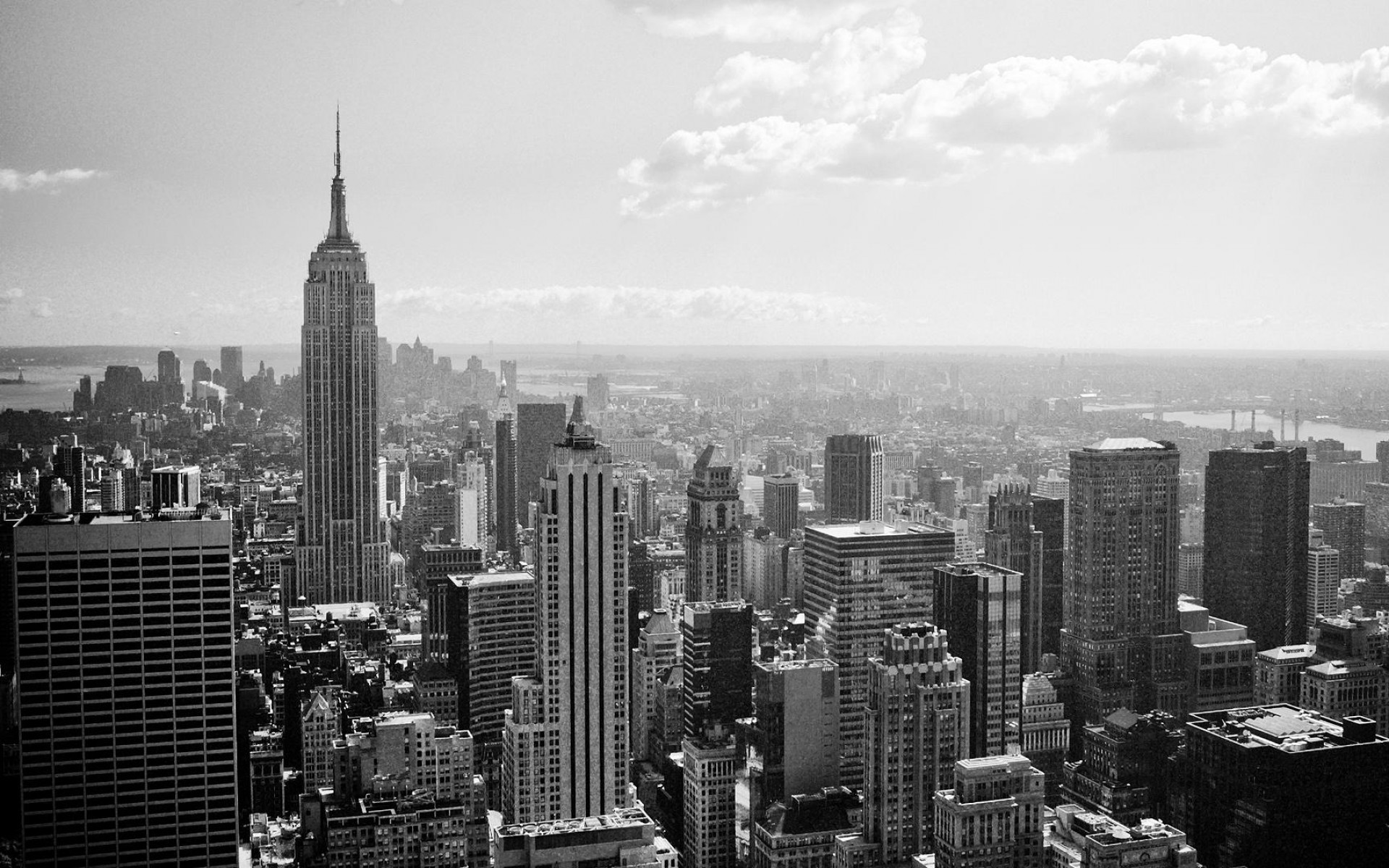 Empire State Building, Manhattan, New York, Bianco e nero, Full HD, sfondo per PC