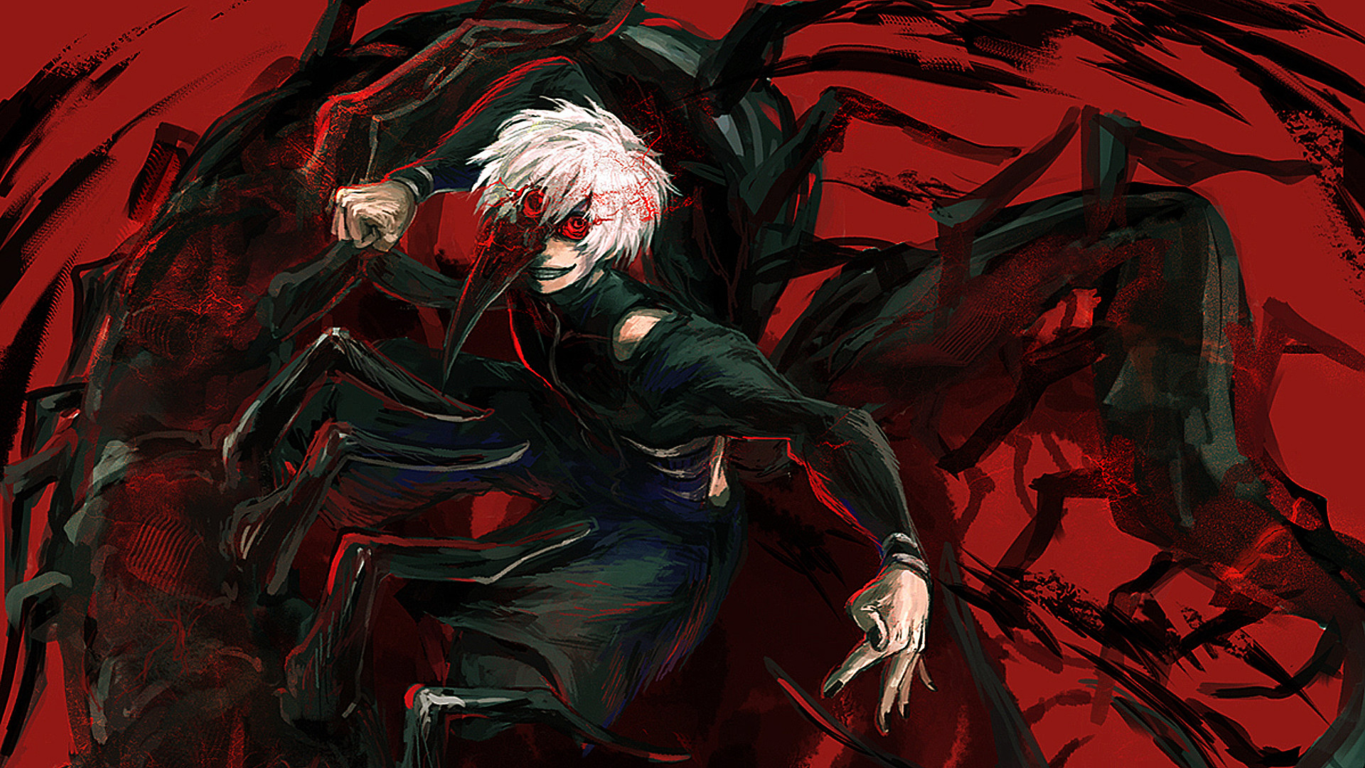 Ken Kaneki, Tokyo Ghoul, Kagune, Rosso, 1920x1080, immagine di sfondo