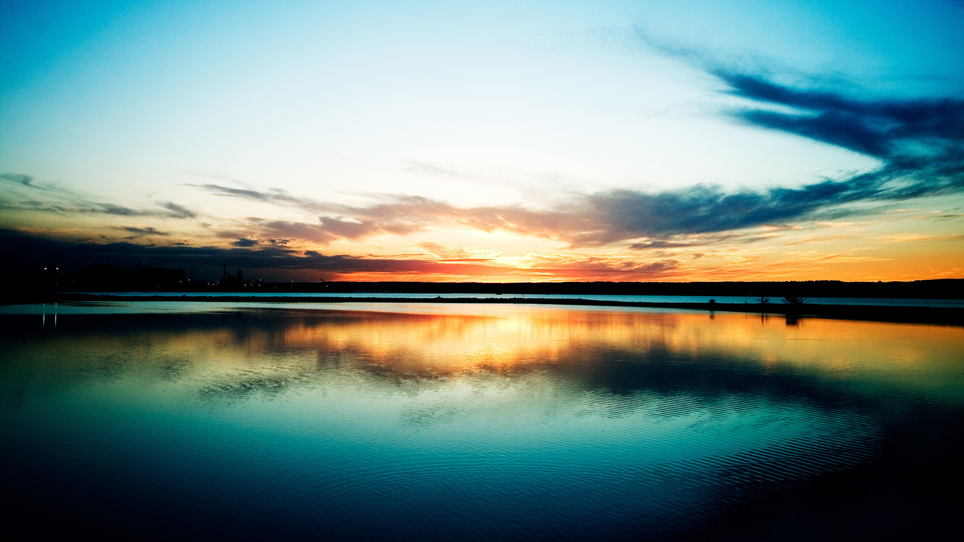 Lago, Tramonto, Riflesso, Nuvole, Blu, Full HD 1080p, sfondo desktop