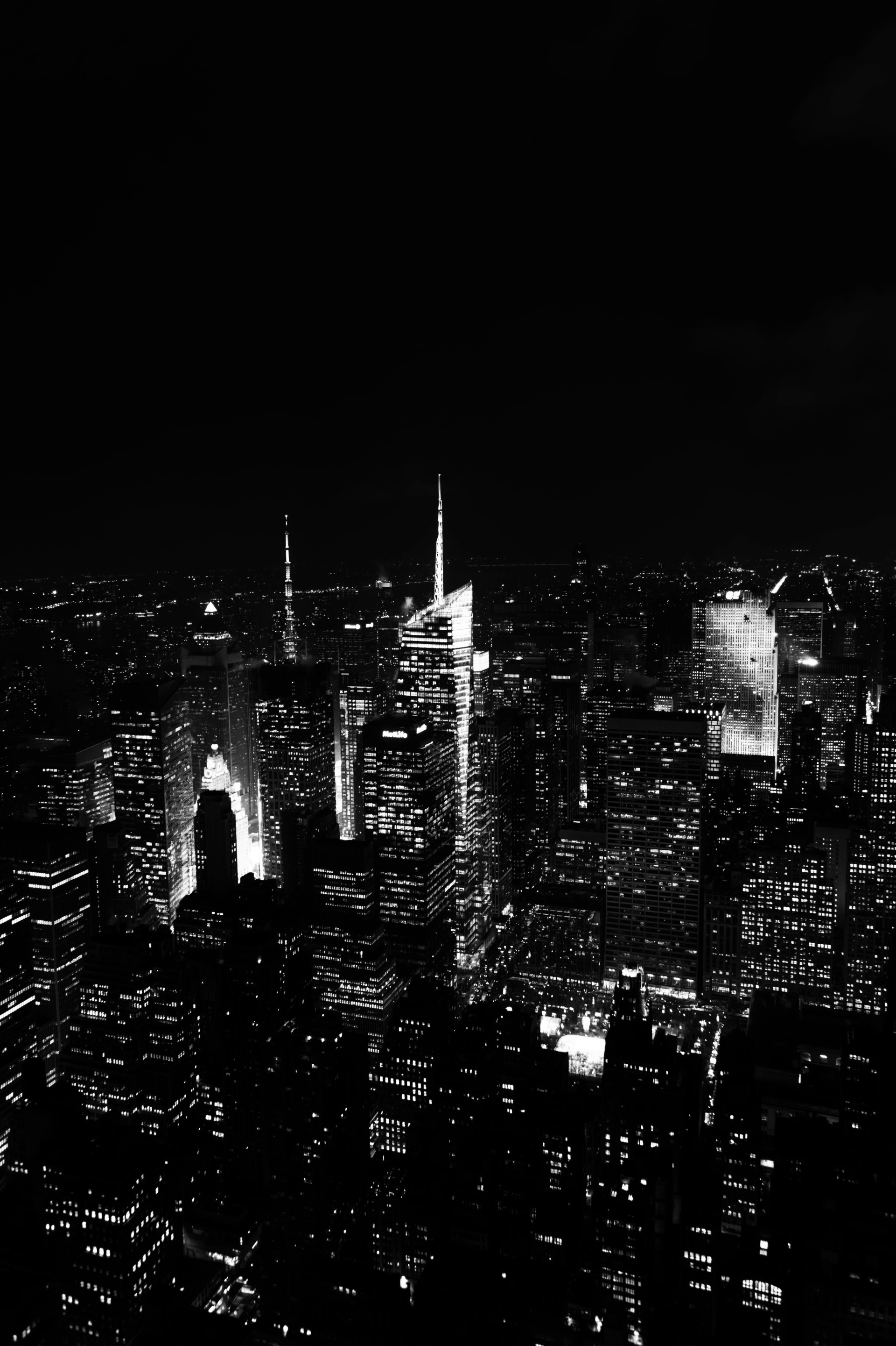 New York, Skyline, Bianco e nero, Notte, QHD+, sfondo per smartphone