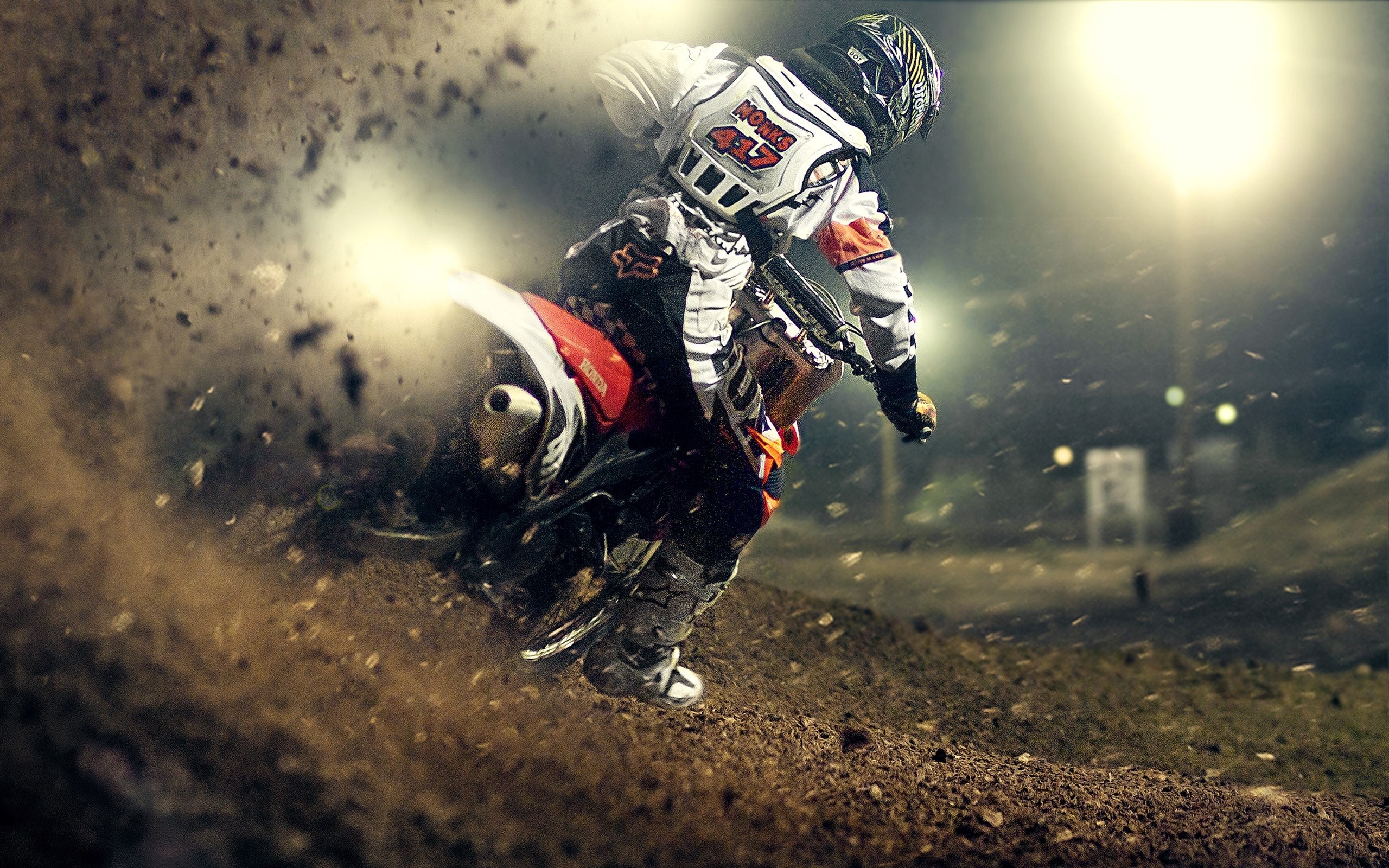 Motocross, Pilota, Terra, Fari, Salto, 2K, wallpaper per PC