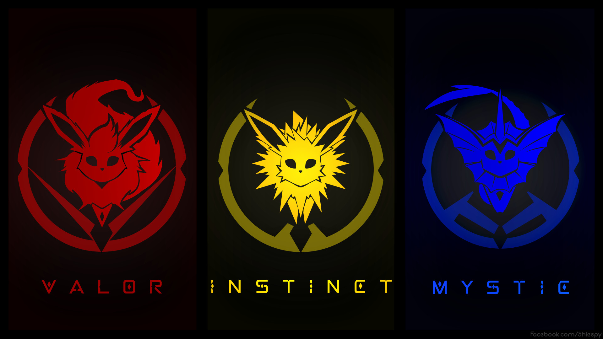 Flareon, Jolteon, Vaporeon, Team Coraggio, Team Istinto, Team Saggezza, sfondo 16:9 Full HD