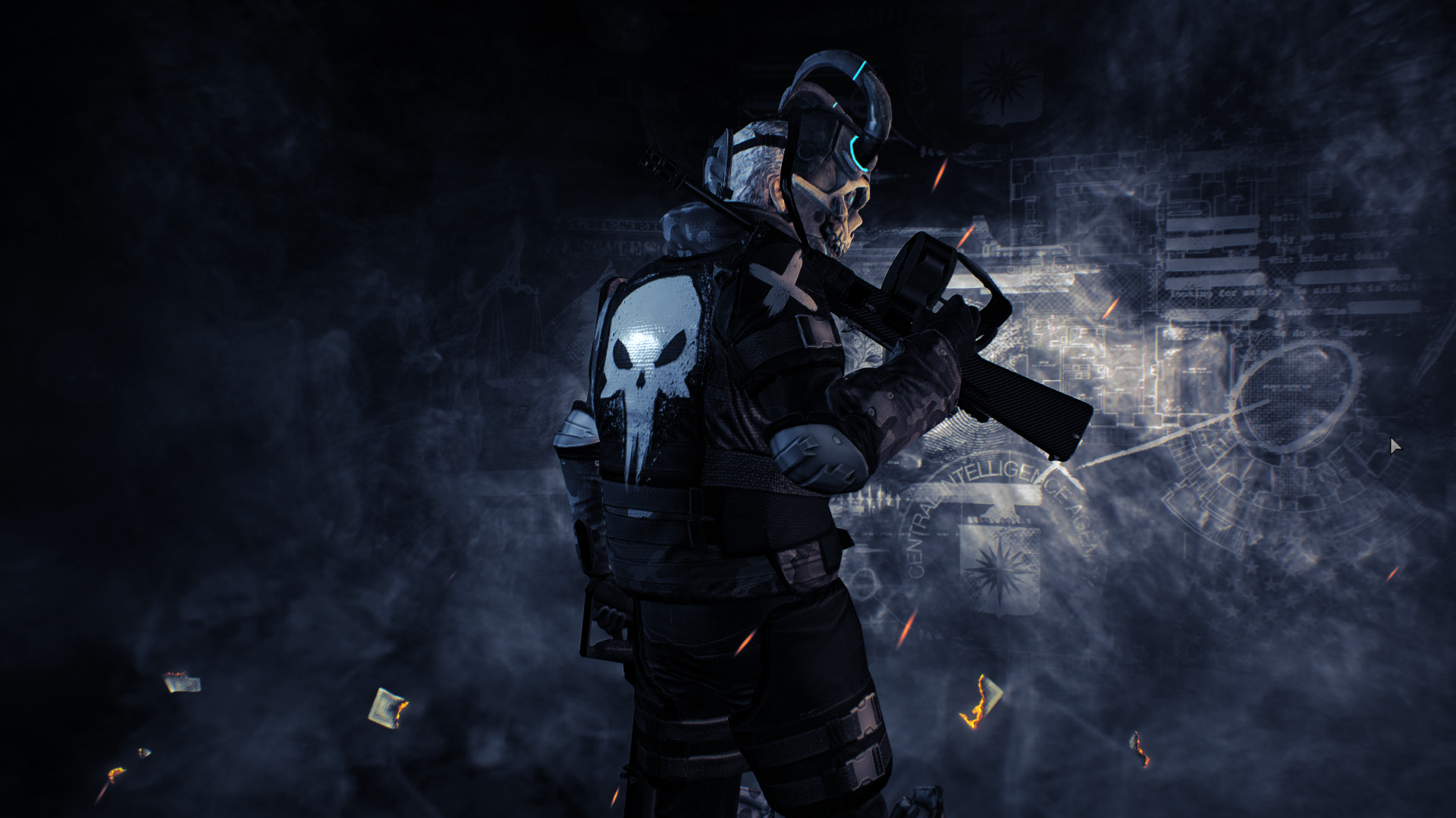 Payday 2, Teschio del Punitore, Fucile, Scuro, 16:9 Full HD, wallpaper widescreen
