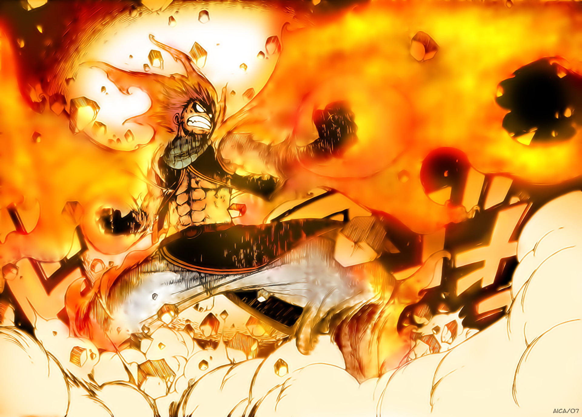 Natsu Dragneel, Fairy Tail, Fiamme, Esplosione, Full HD, sfondo per PC