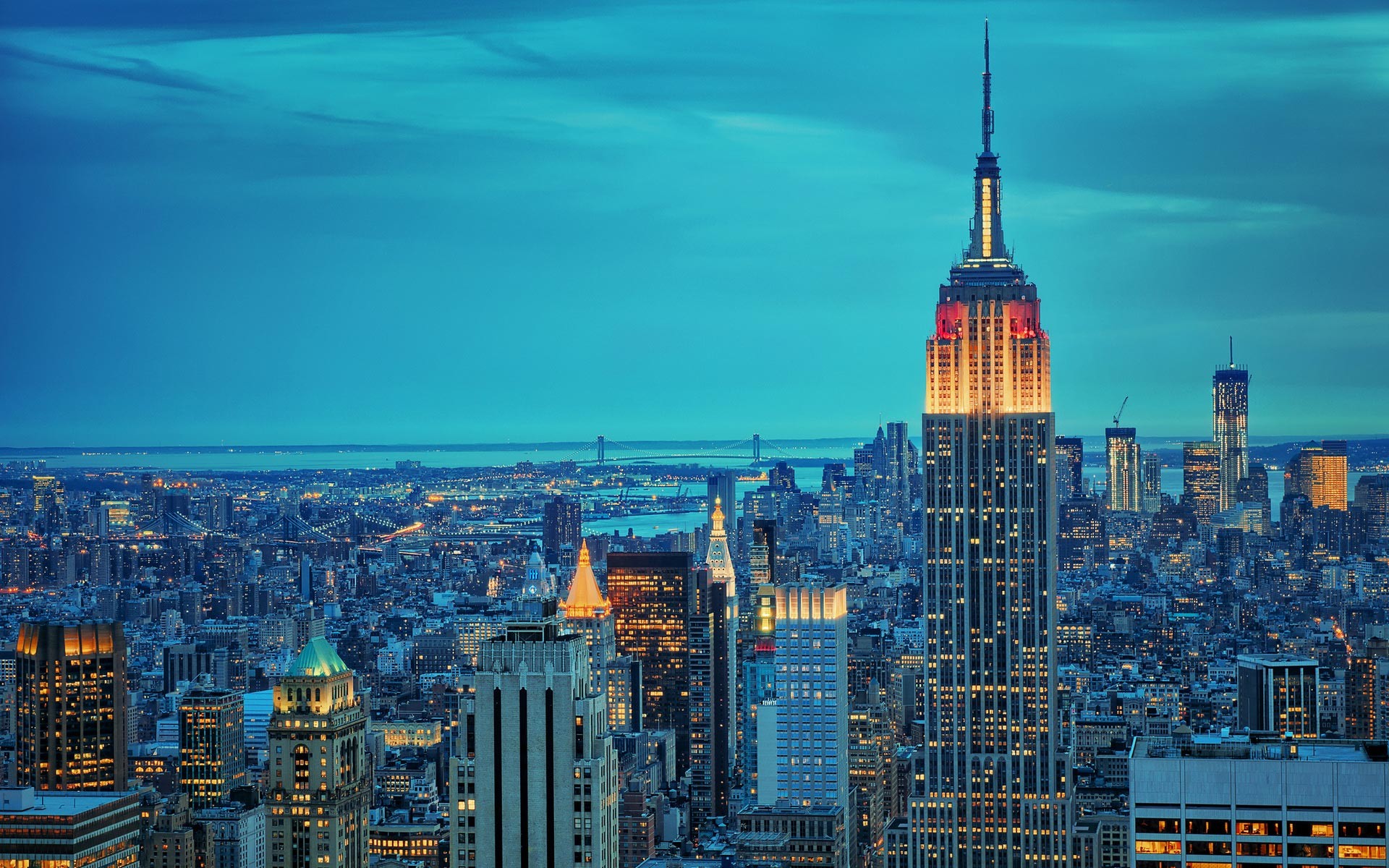 Empire State Building, Manhattan, New York, Crepuscolo, Full HD, sfondo desktop