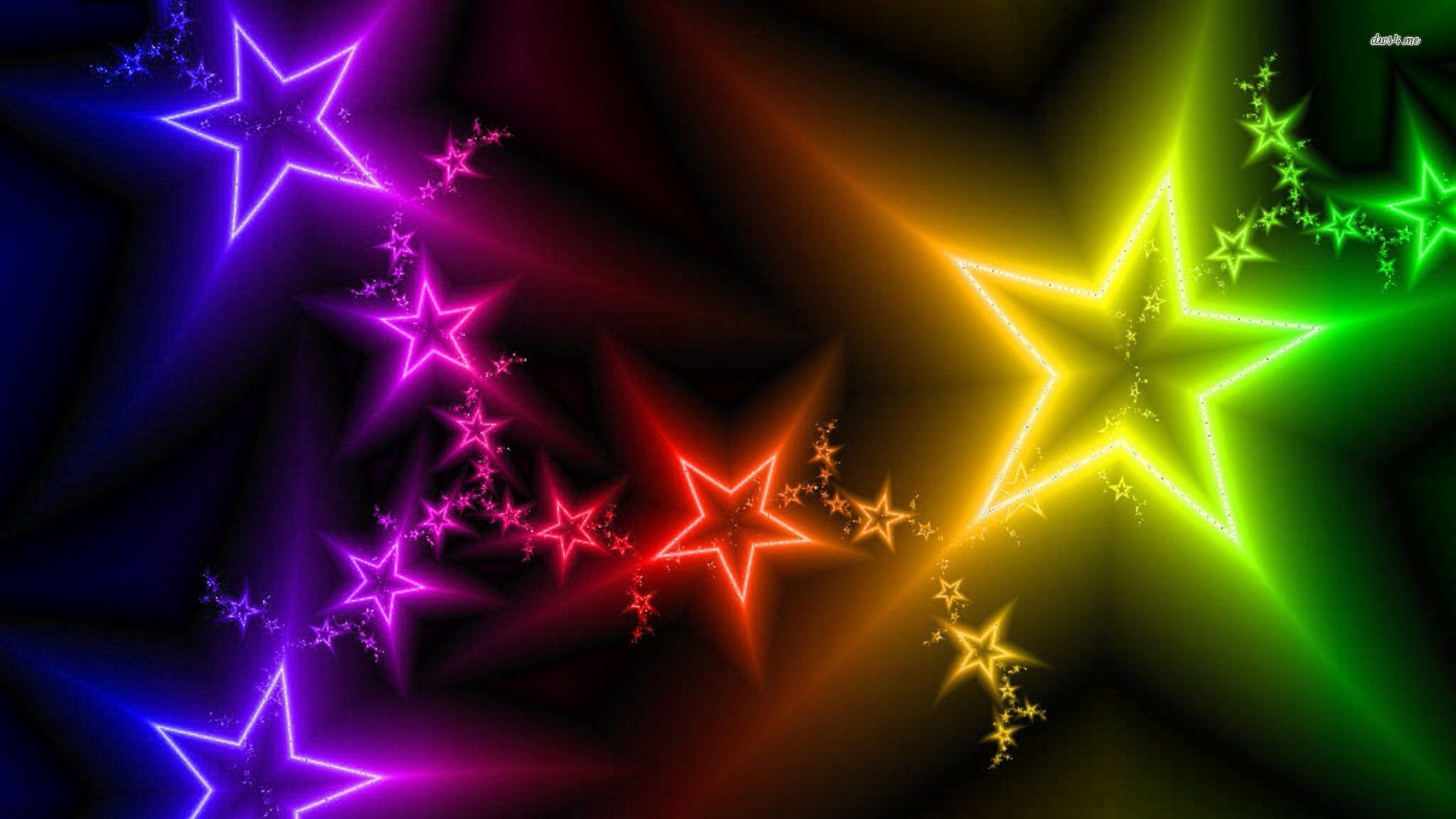 Stelle al neon, Arcobaleno, Arte digitale, 16:9 Full HD, wallpaper widescreen