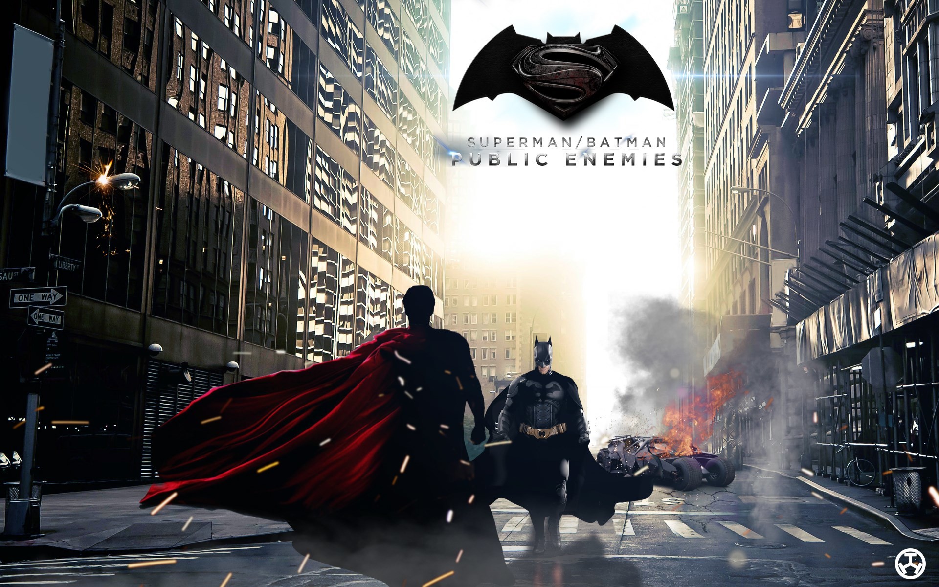 Superman, Batman, Public Enemies, Logo, Città, 1920x1200, immagine di sfondo