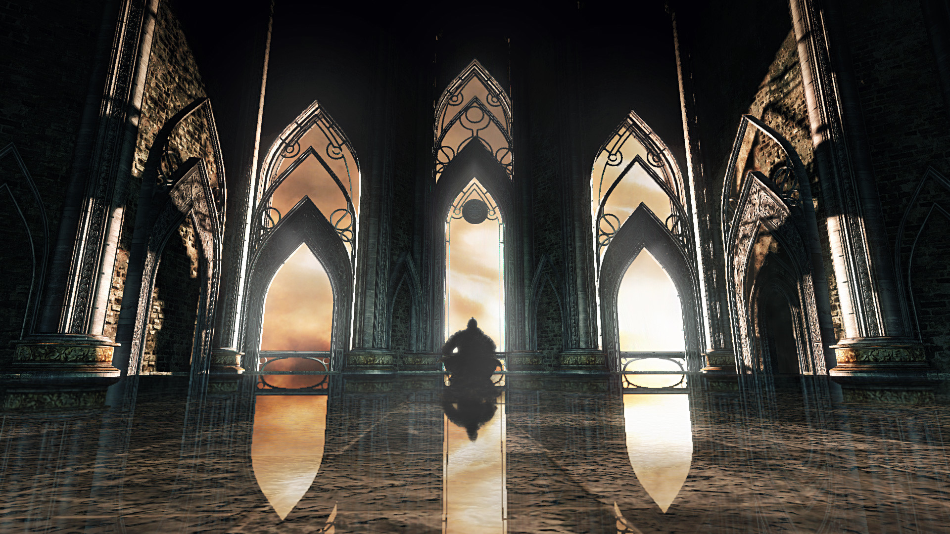 Cattedrale, Archi gotici, Riflesso, Full HD, sfondo Windows 11