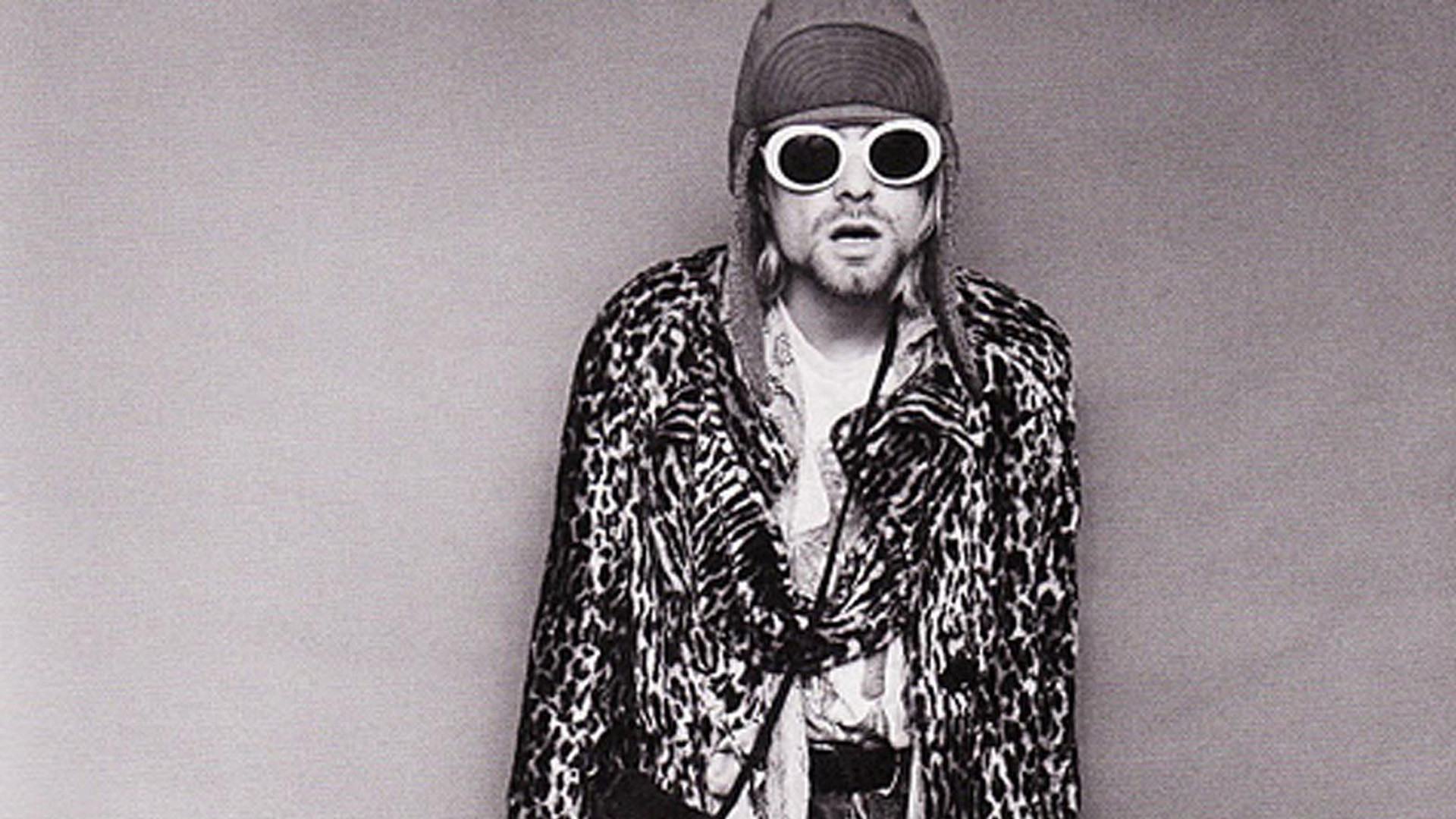 Kurt Cobain, Occhiali bianchi, Pelliccia leopardata, Cappello, Full HD 1080p, sfondo desktop