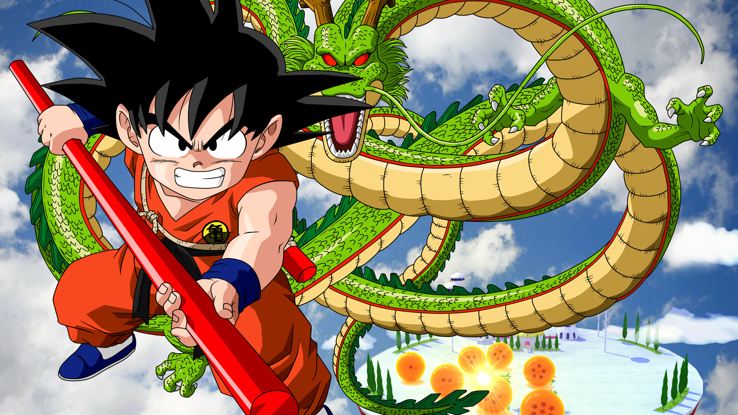 Son Goku, Shenron, Dragon Ball, Sfere del drago, Anime, sfondo 2K per desktop
