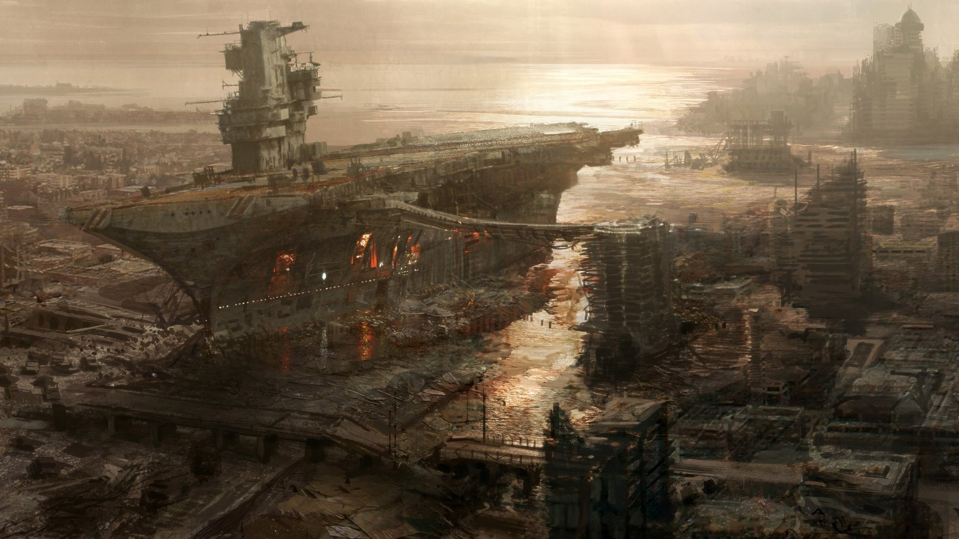 Fallout 3, Portaerei, Rivet City, Zona contaminata, Post-apocalittico, sfondo Full HD per PC