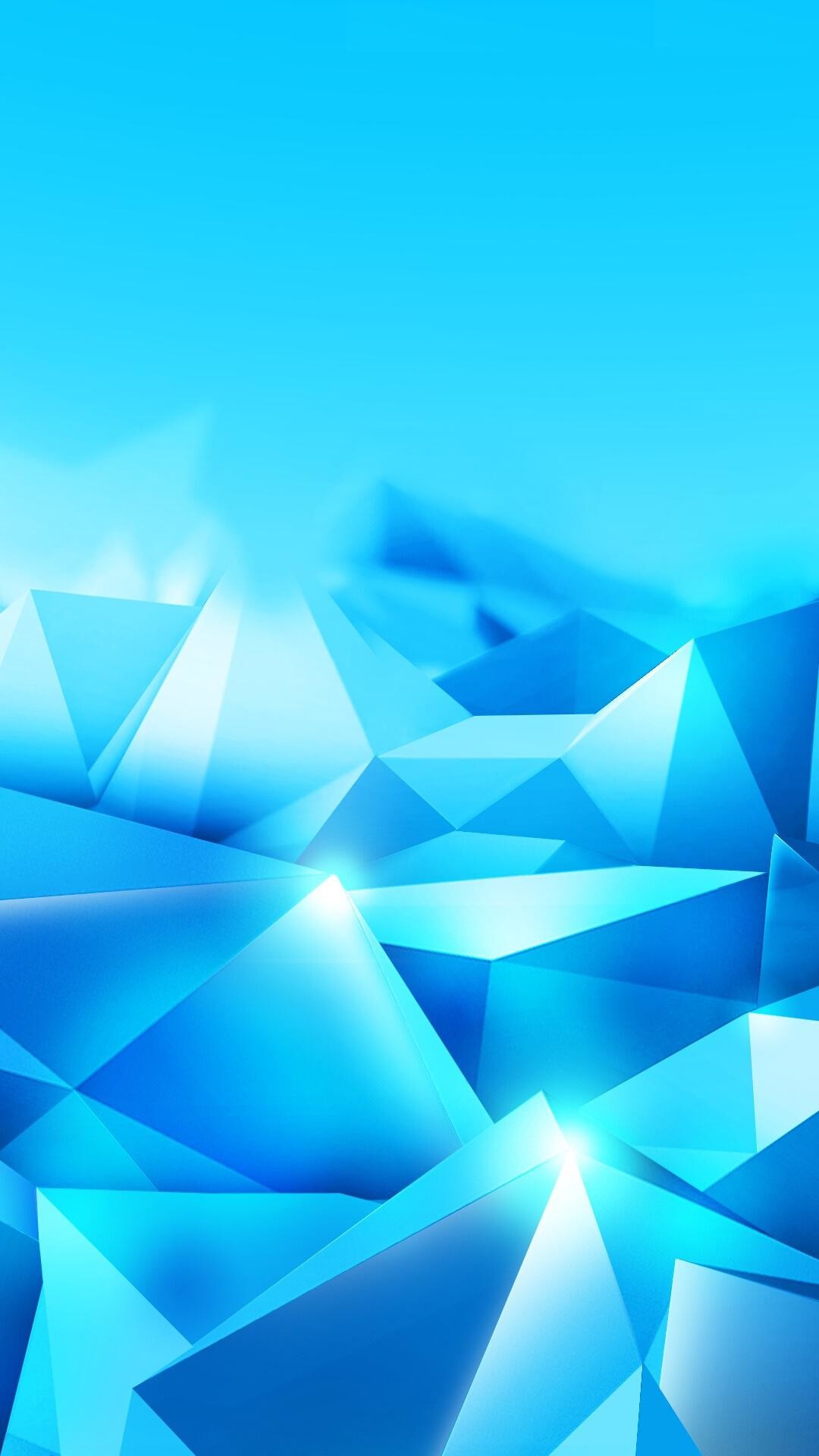 Cristalli, Azzurro, Low poly, Astratto, sfondo Android