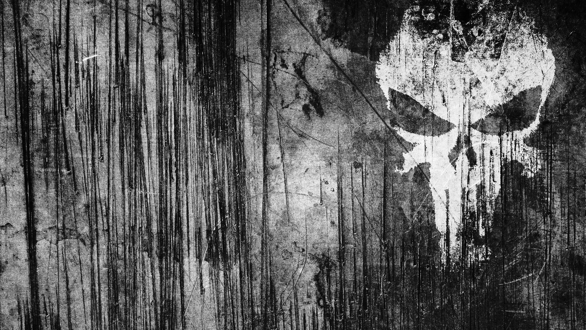 Teschio del Punitore, The Punisher, Grunge, Bianco e nero, Full HD, sfondo per PC e portatile