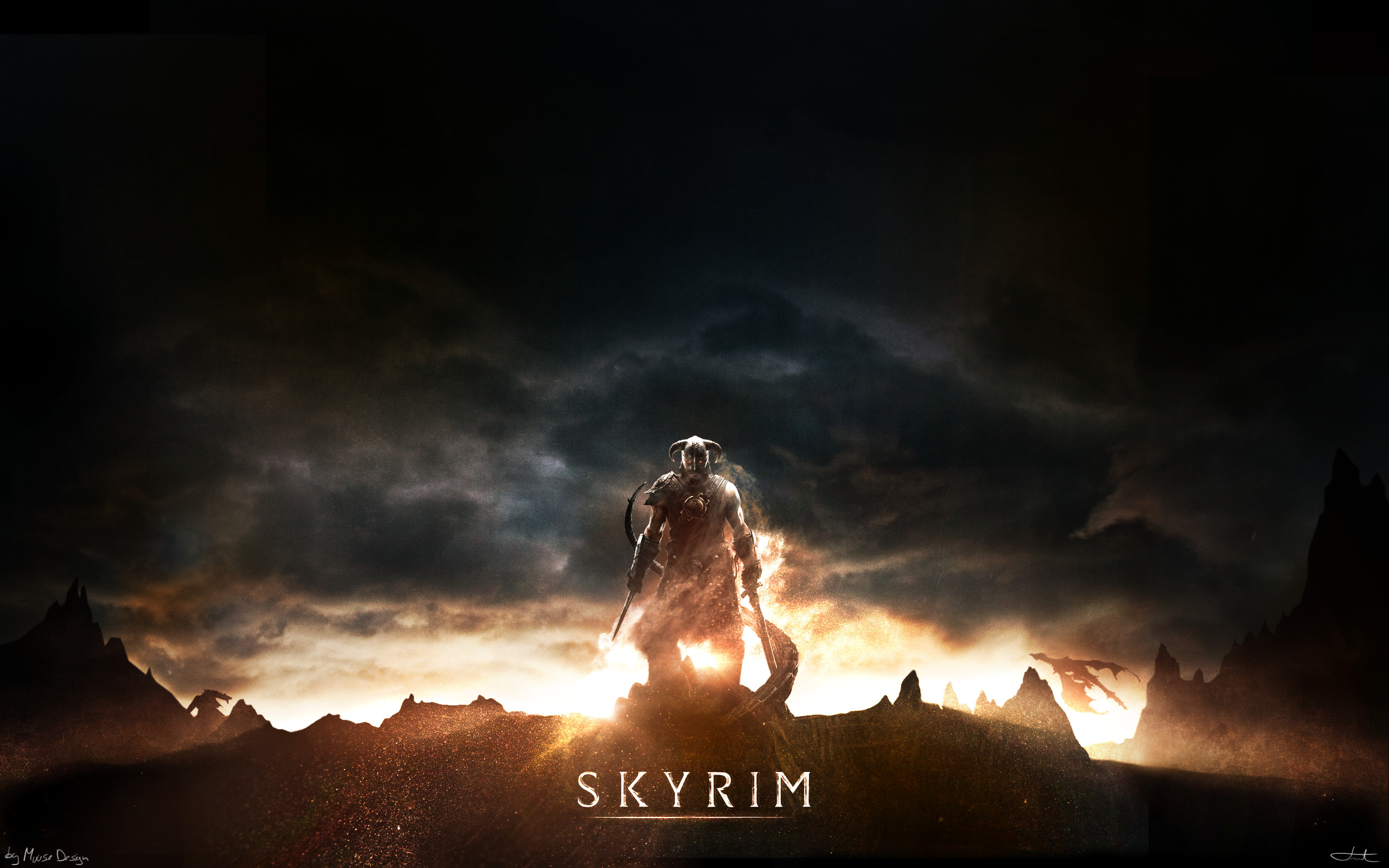 Dovahkiin, The Elder Scrolls V: Skyrim, Logo, Tramonto, 2K, sfondo per PC e portatile