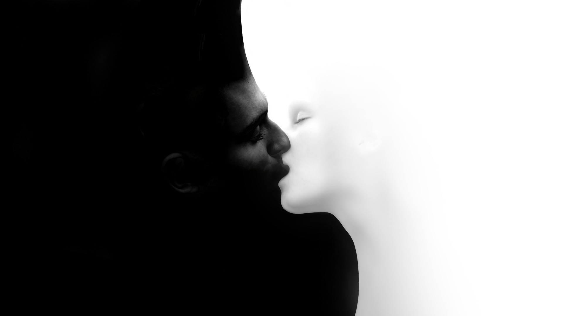 Bacio, Coppia, Bianco e nero, Contrasto, Ritratto, Full HD, sfondo desktop