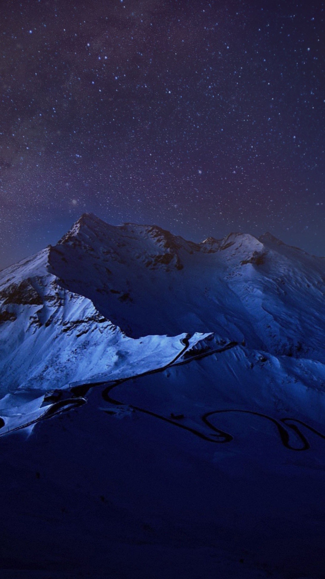iOS 8, Montagna, Notte, Blu, 1080x1920, schermata di blocco iPhone