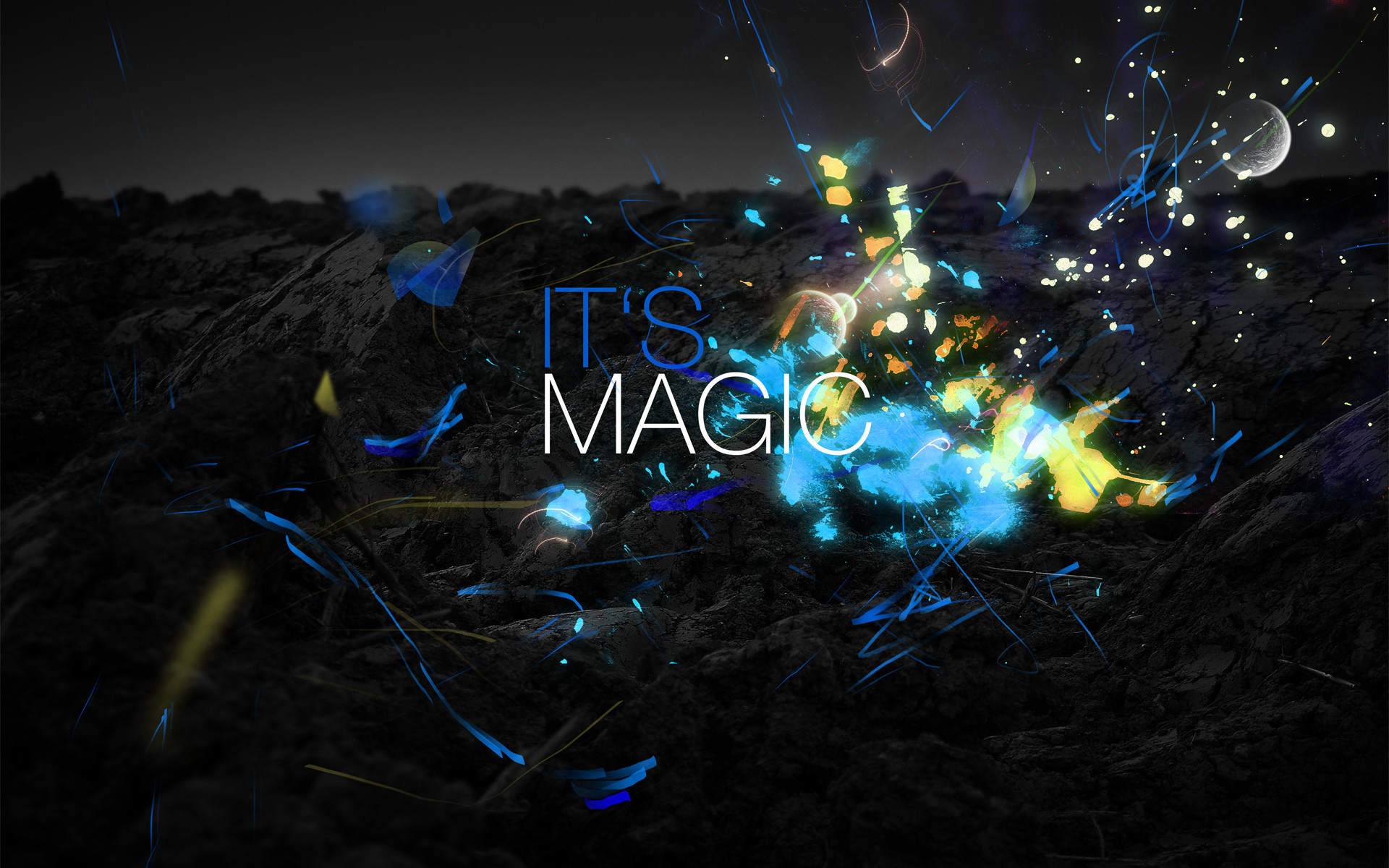 It's Magic, Scintille, Tipografia, Sfondo scuro, Colori neon, 1920x1200, wallpaper desktop