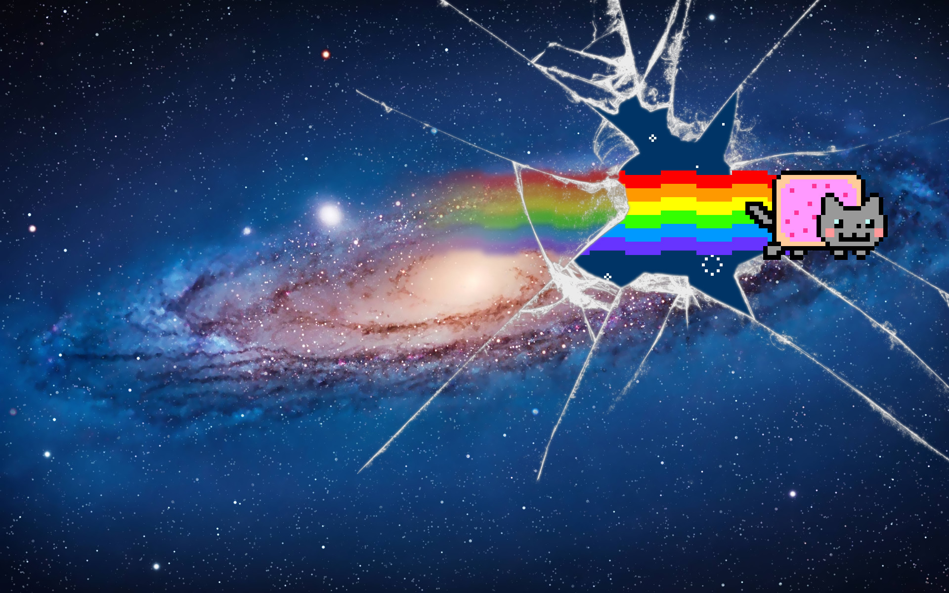 Nyan Cat, Galassia di Andromeda, Vetro rotto, Meme, Arcobaleno, 1920x1200, immagine di sfondo